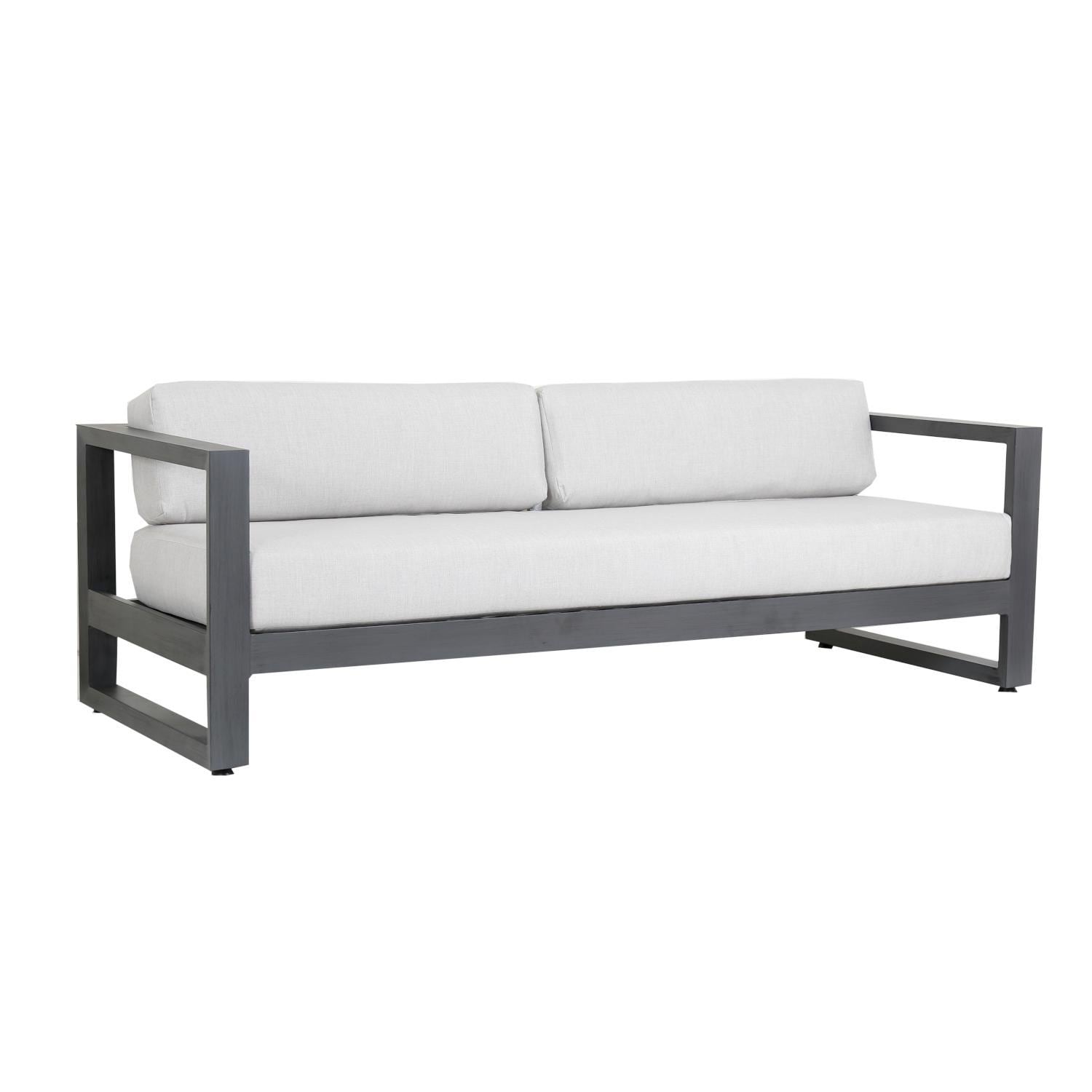 Redondo Aluminum Patio Sofa W/ Sunbrella Cast Silver Cushions By Sunset West - Display - White Background thumbnail
