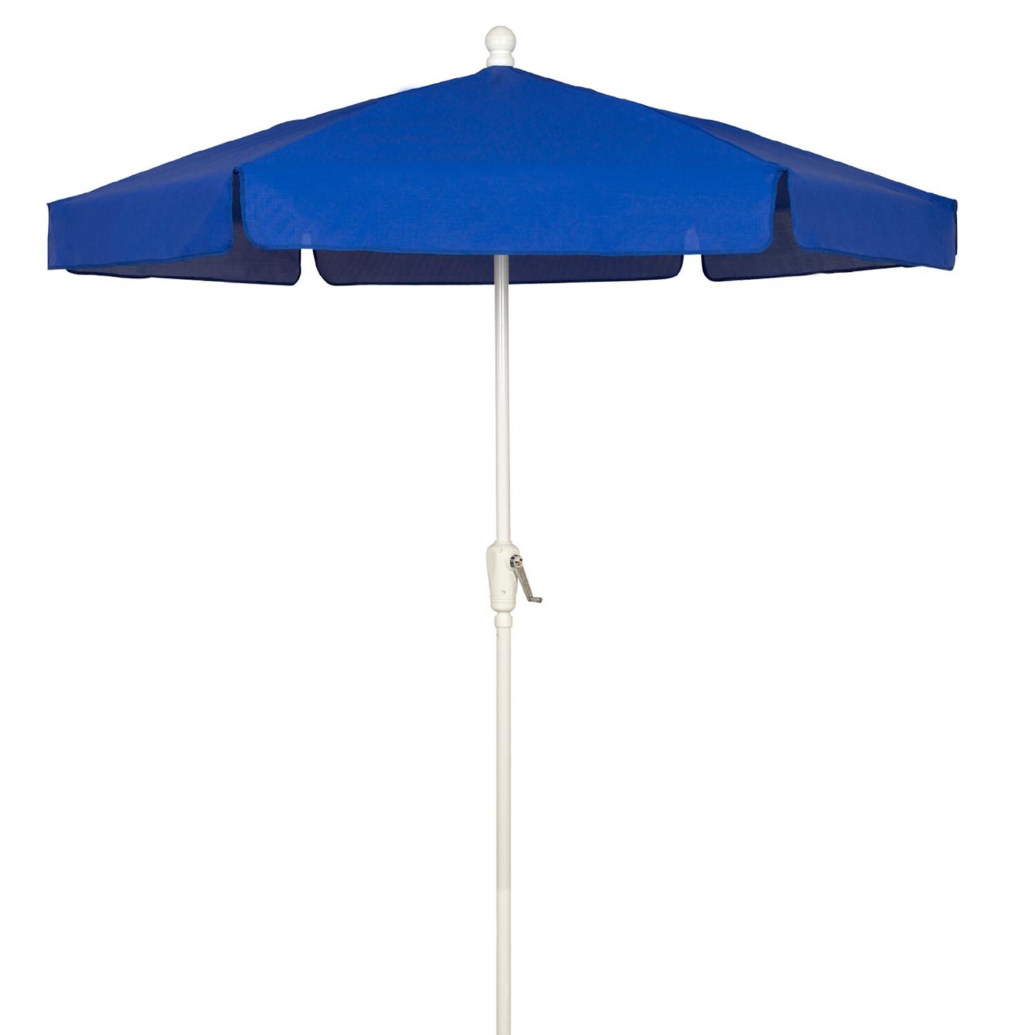 FiberBuilt 7.5 Ft. Aluminum Market Patio Umbrella W/ Crank Lift - White Pole / Pacific Blue Vinyl image
