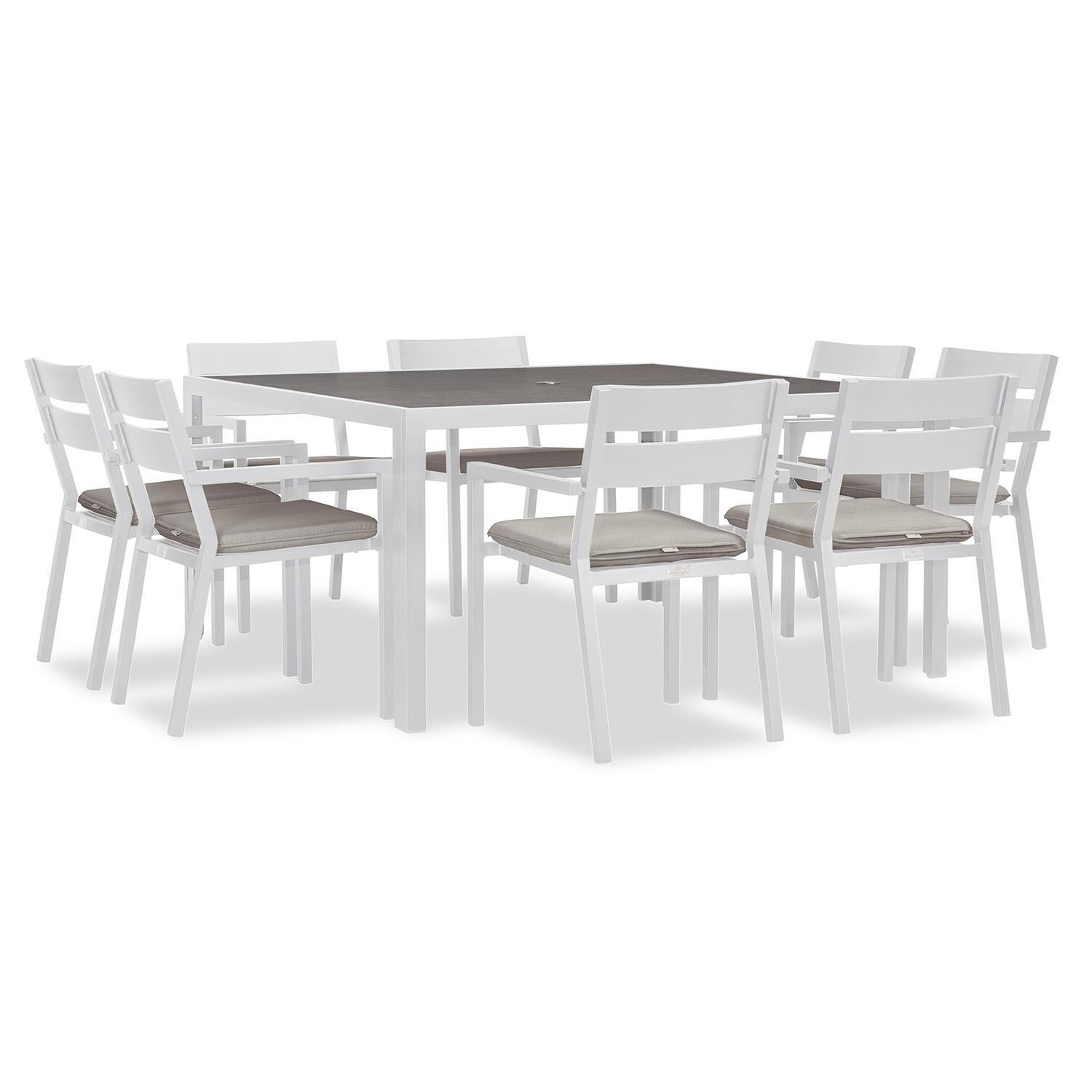 Calm Bay 9 Pc Square Dining Set in White/Cast Silver by Lakeview - White Background 2 thumbnail