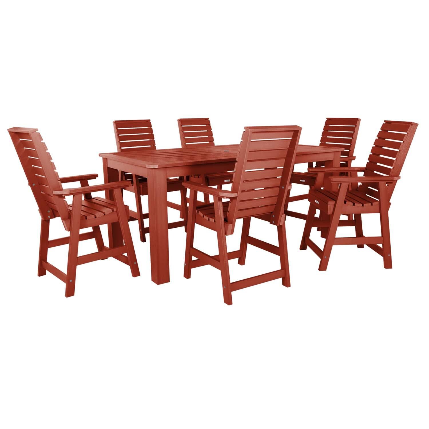 Elm Pointe 7 Pc Recycled Plastic Counter Height Dining Set In Rustic Red by Lakeview - White Background thumbnail