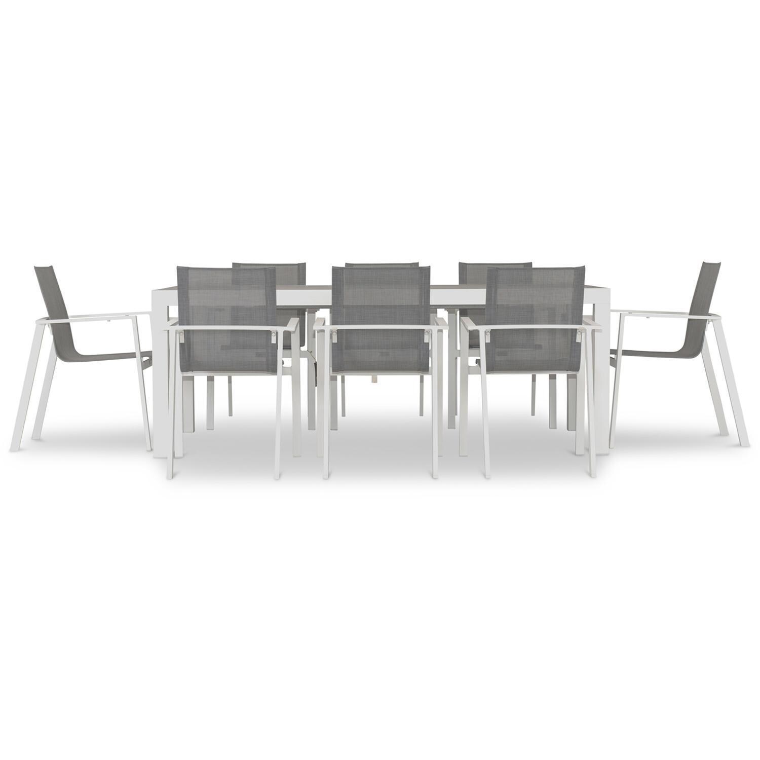 Spring Bay 9 Piece Extendable Dining Set in White/Barnwood - Front View - White Background thumbnail