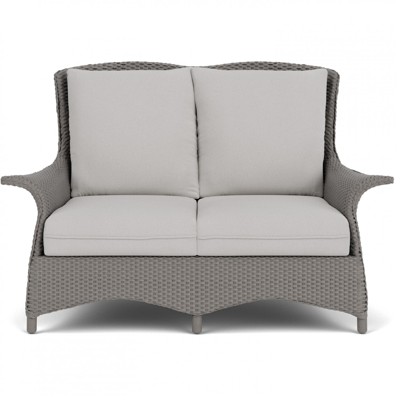 Mandalay 2 Person Wicker Loveseat in Pewter/Tundra Dove By Lloyd Flanders