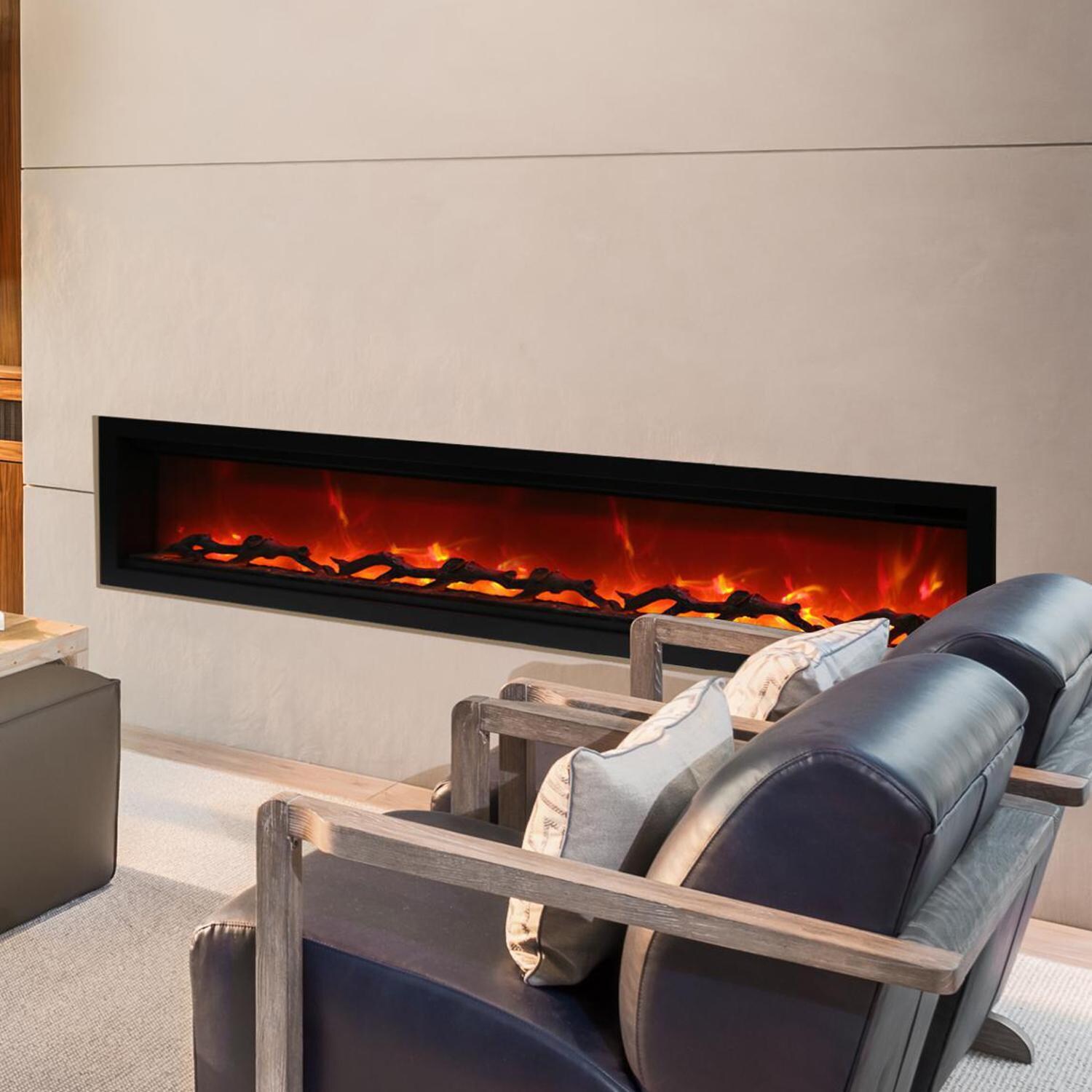 Amantii Symmetry Series Smart 88-Inch Built-In Electric Fireplace with Black Steel Surround - ICE SYM-88