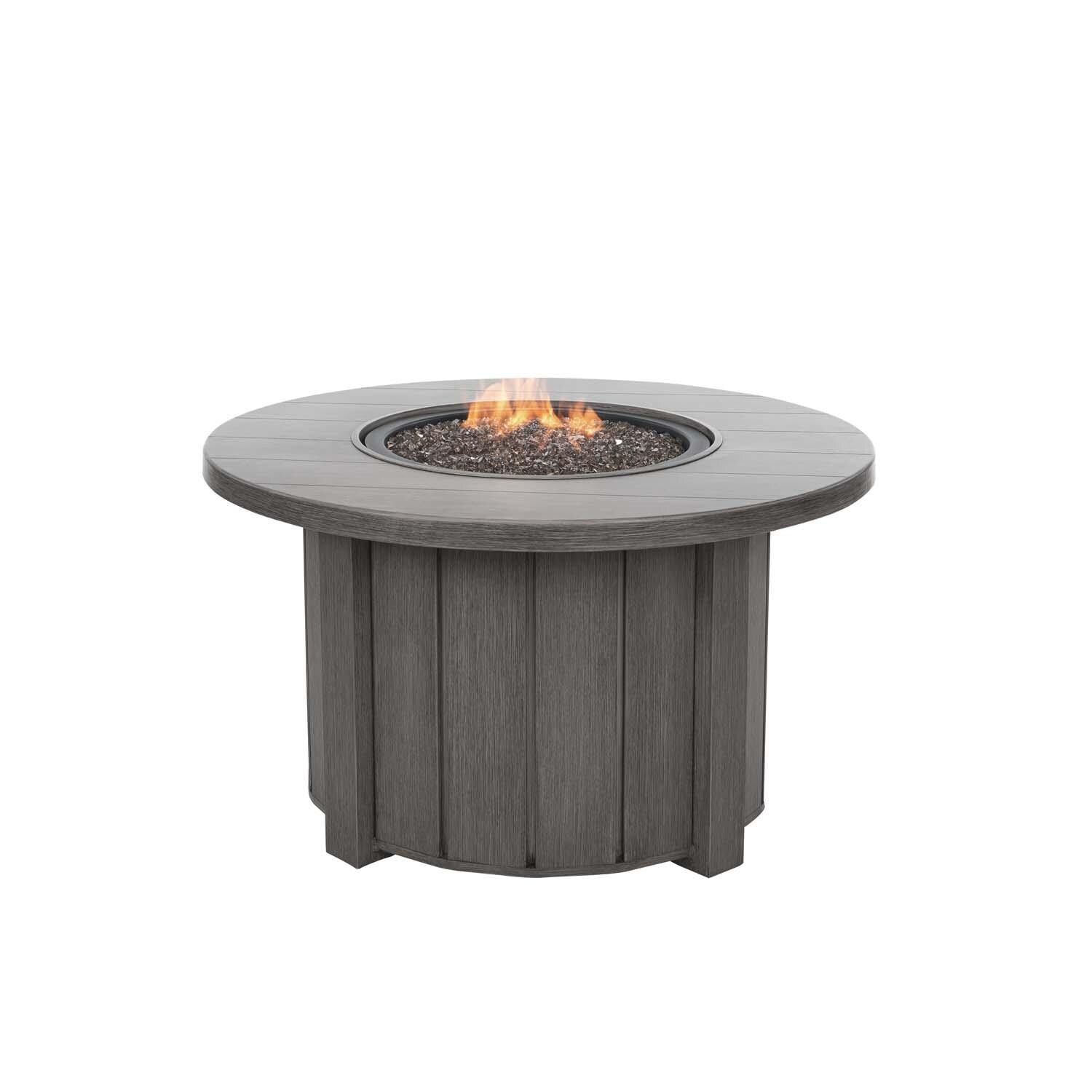 Trevi 42 Inch Round Aluminum Propane Fire Pit Table in Smoke w/ Pompano Slate Top By Ebel - White Background thumbnail
