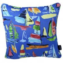 Blue Sailboats Outdoor Throw Pillow W/ Piping By Lava Pillows - 17 X 17 image