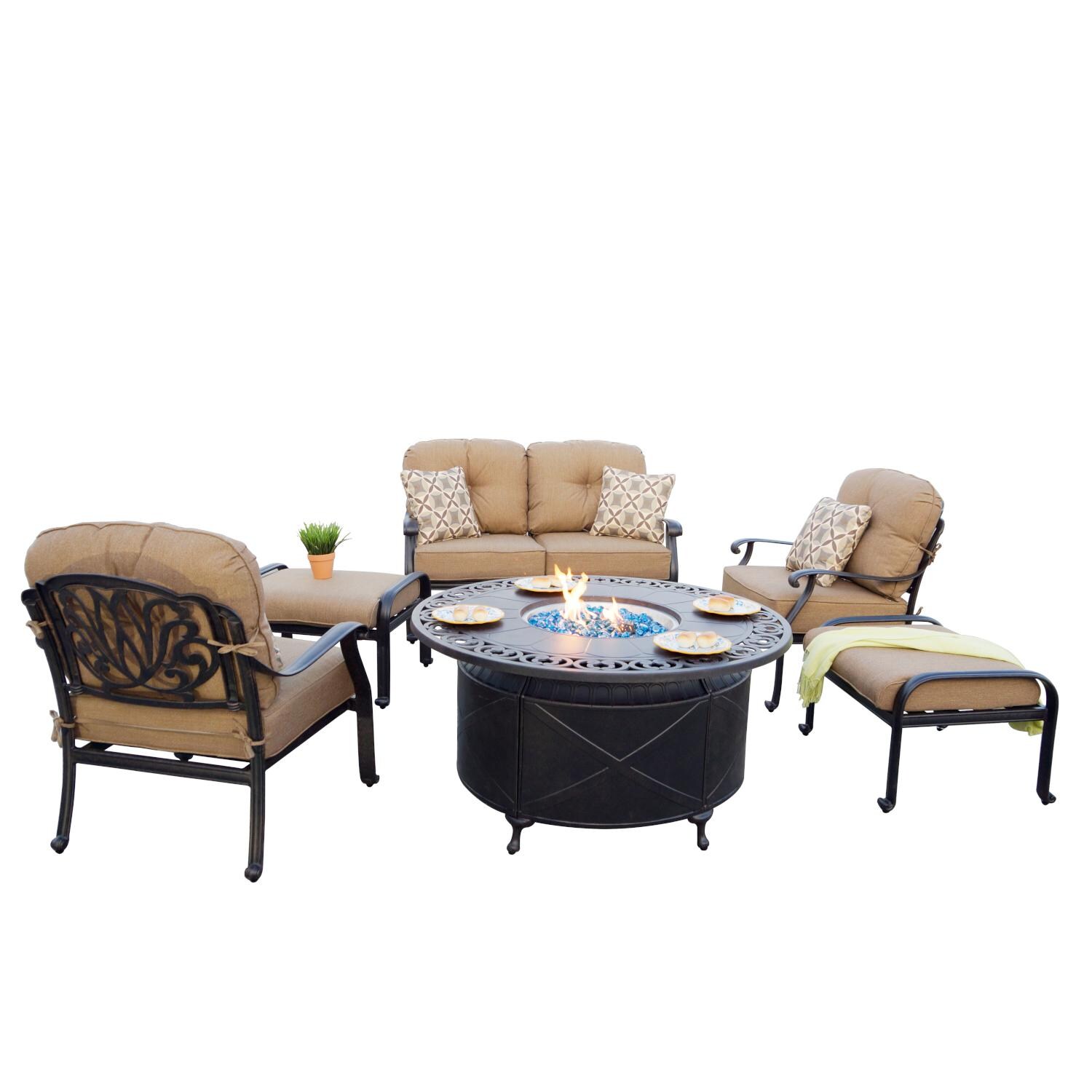Darlee DL708-6PCL-35QB Elisabeth 6 Piece Cast Aluminum Patio Fire Pit Conversation Set W/ Loveseat thumbnail