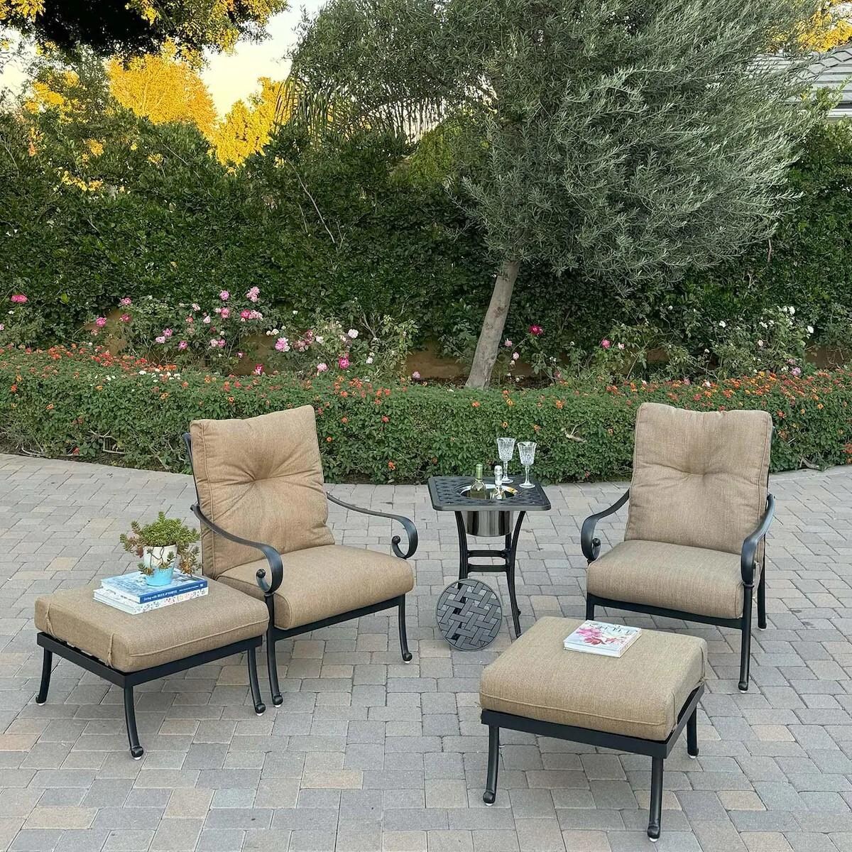 Santa Anita Cast Aluminum Patio Ottoman w/ Heather Beige Sunbrella Cushions By Darlee - W/ Seating Set (Sold Separately) - Lifestyle thumbnail