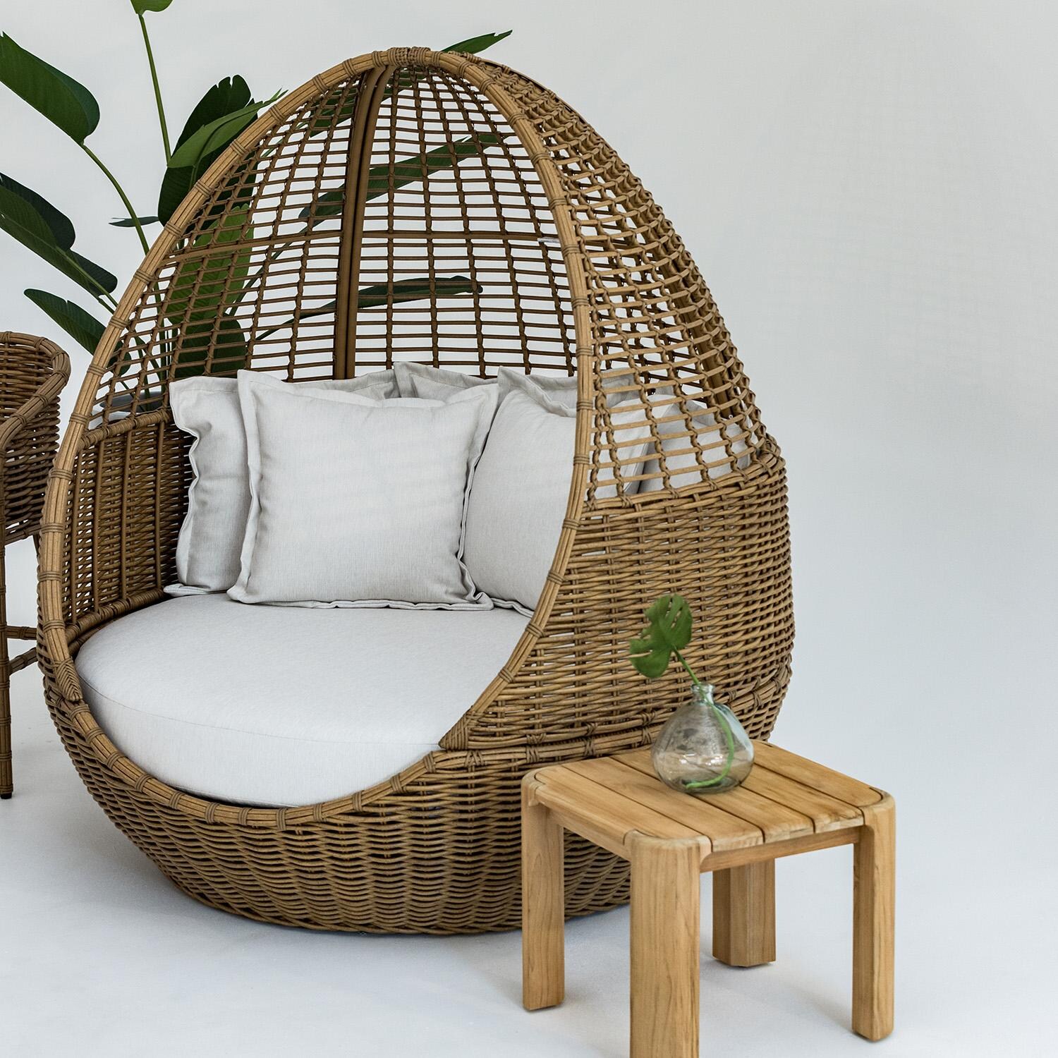 Playa Resin Wicker Daybed in Medium Wood/Soothe Pearl by Sunset West - Angled - White Background thumbnail