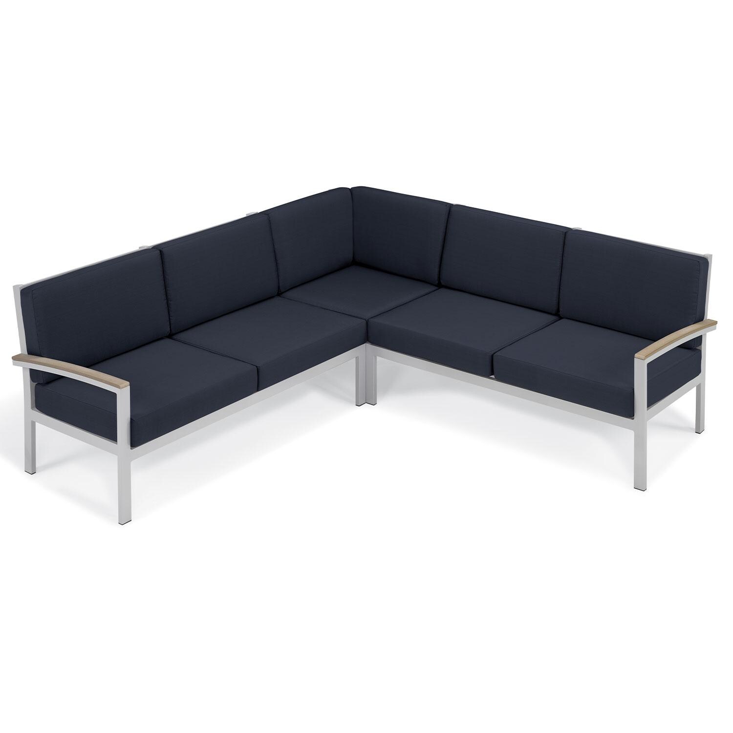 Travira 3 Pc Powder-Coated Aluminum Seating Set in Midnight Blue/Vintage/Flint By Oxford Garden - White Background thumbnail