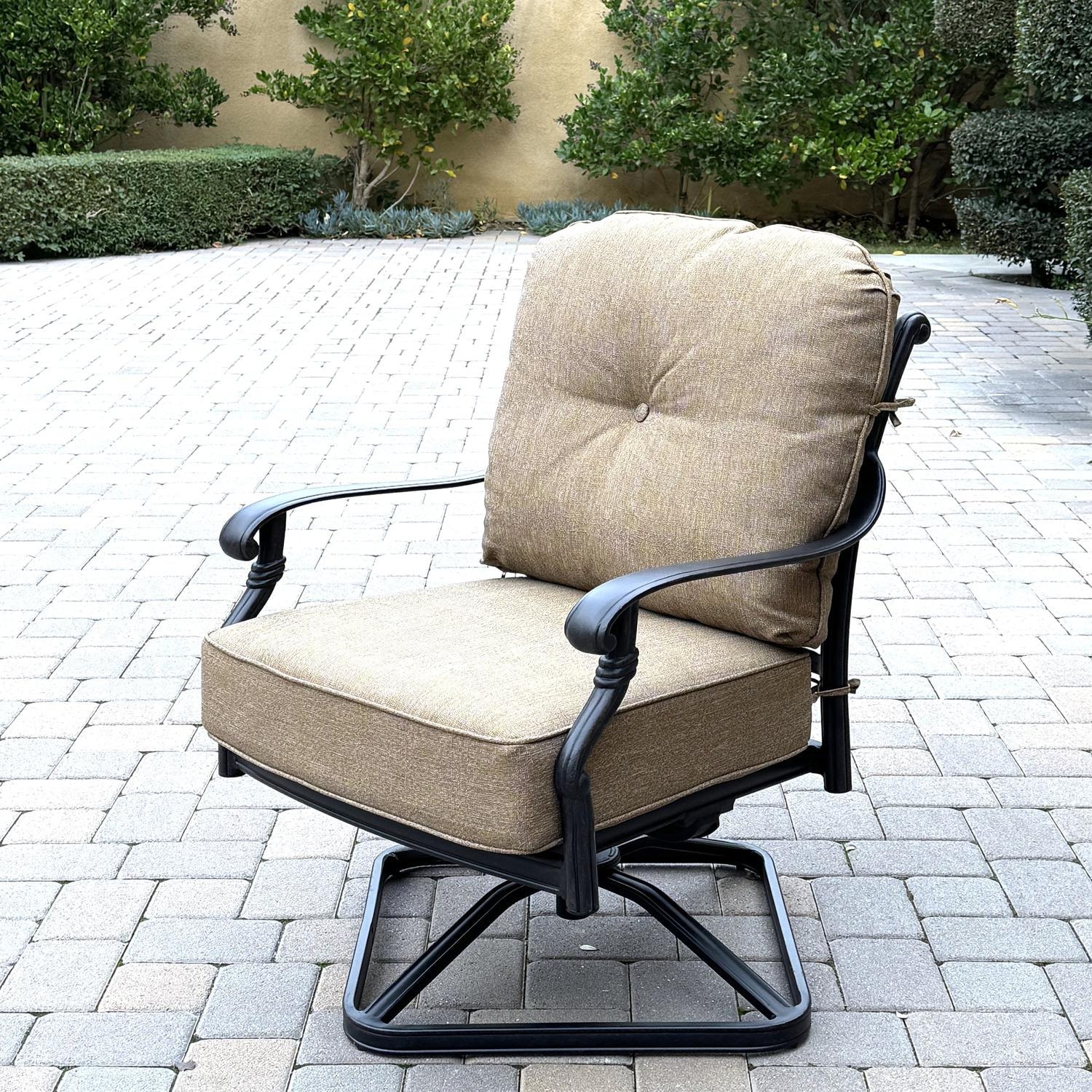 Darlee Santa Monica Cast Aluminum Swivel Rocker Club Chair in Antique Bronze/Beige Canvas by - B/DL2056-3 / CUSHION