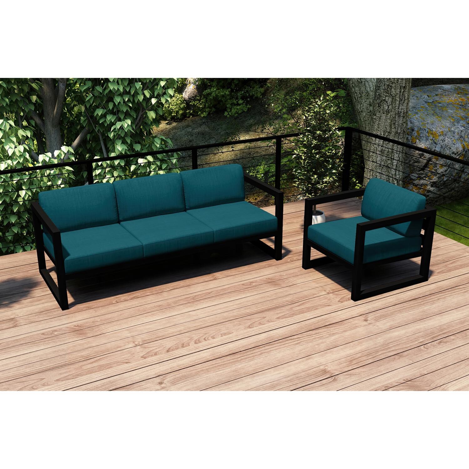 Lakeview MSTYCV-BK-2SS-PC Misty Cove 2 Pc Aluminum Seating Set in Black w/Spectrum Peacock by Lakeview Outdoor Designs - Set Outside - Lifestyle thumbnail