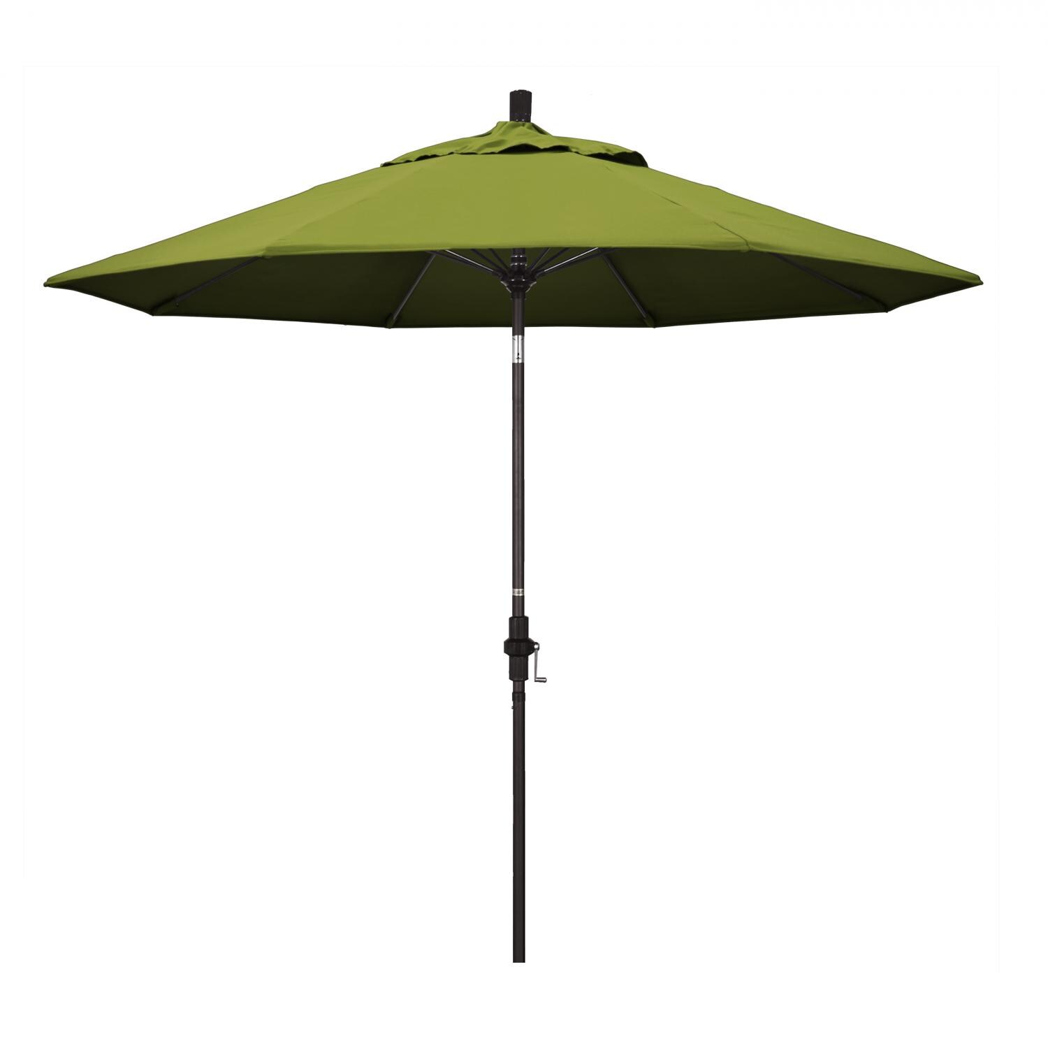 California Umbrella 9 Ft. Octagonal Aluminum Collar Tilt Patio Umbrella W/ Crank Lift & Fiberglass Ribs - Bronze Frame / Olefin Kiwi Canopy