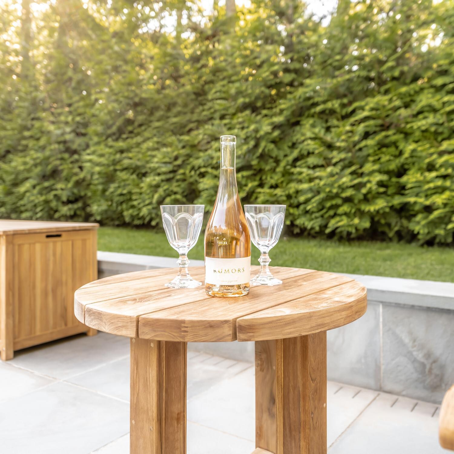 Teak + Table Monday Round Teak Patio End Table - In Use - Lifestyle thumbnail