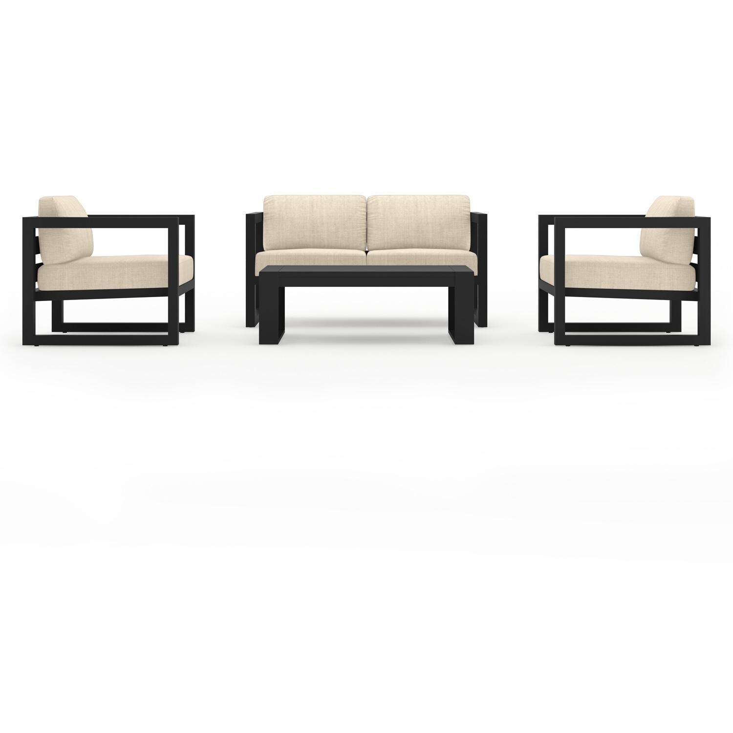Lakeview MSTYMAS-BK-4SS-CF Misty Cove 4 Pc Aluminum Seating Set in Black w/Loveseat & Canvas Flax Cushions by Lakeview Outdoor Designs - Set - White Background thumbnail