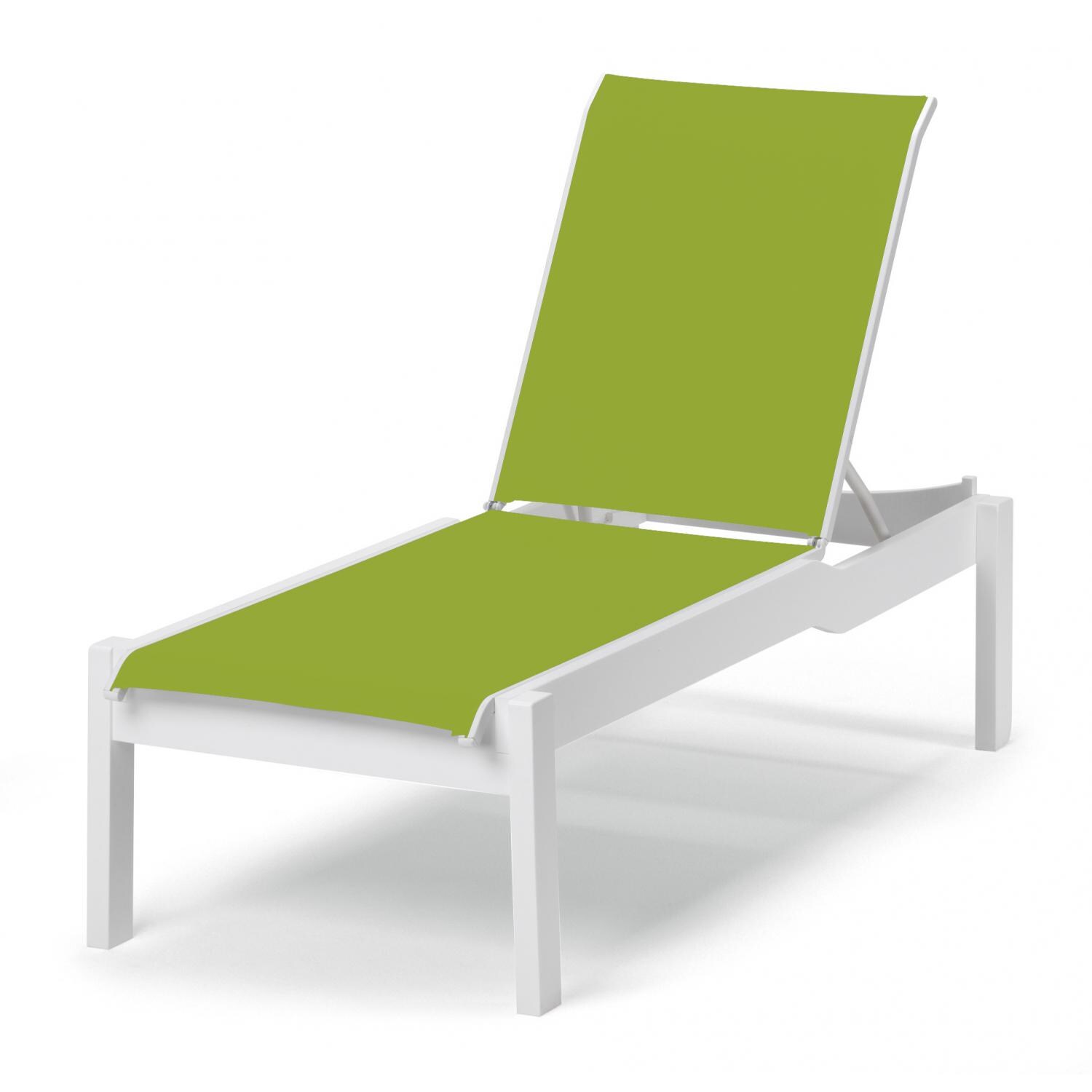 Leeward MGP Long Frame Stacking Chaise Lounge With Sling Seating By Telescope Casual - Textured Snow/Lime thumbnail