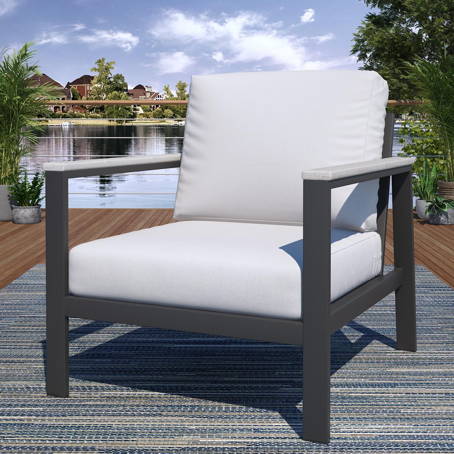Lakeview NC6400TANGARM-8PC-CC Oasis Bay 8 Pc Aluminum Seating Set in White/Canvas Canvas - Chair - Lifestyle thumbnail