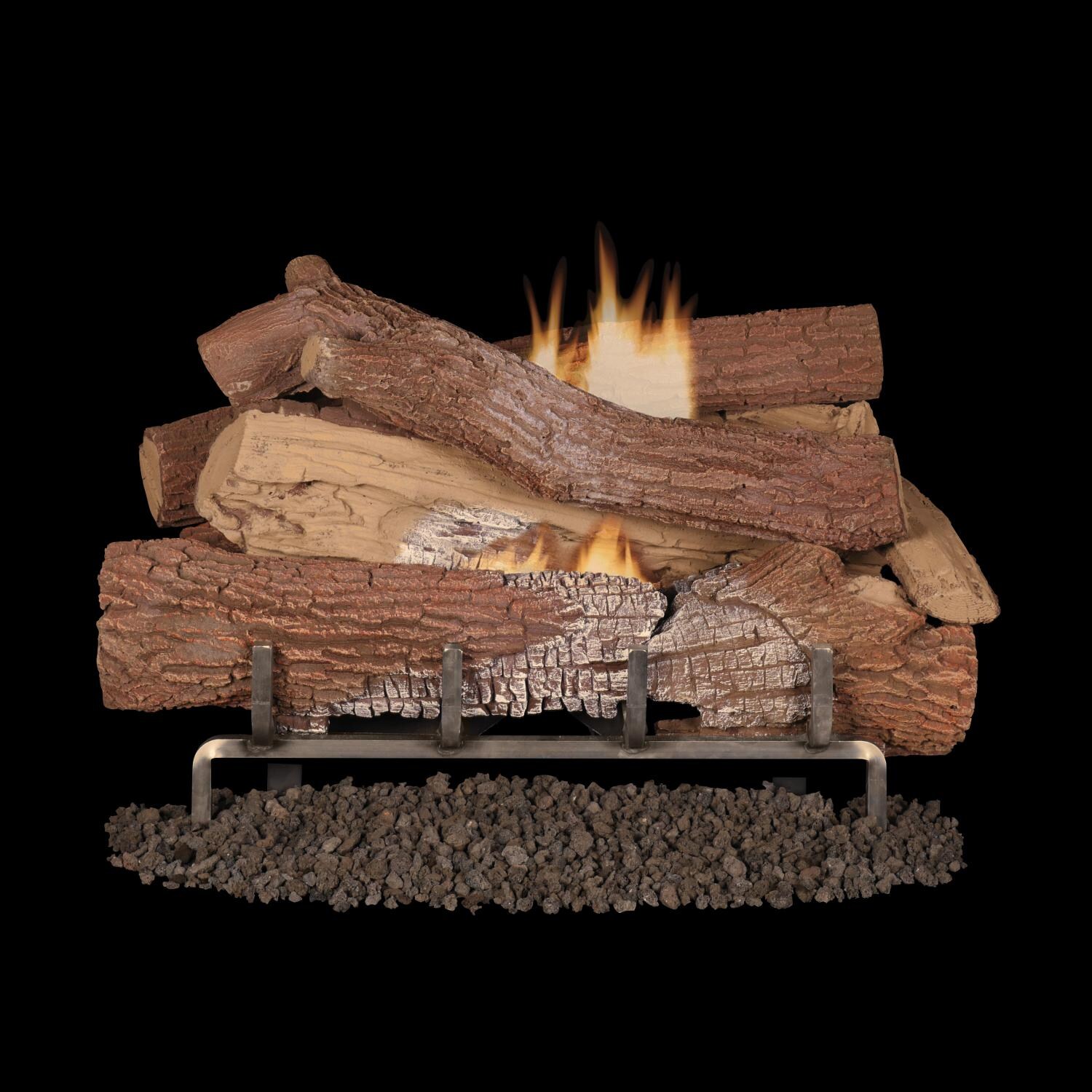 Superior Fireplaces 36-Inch Giant Timbers Gas Log Set With Outdoor Vent-Free Natural Gas Mega Flame Burner - Touch Screen Remote Control Kit