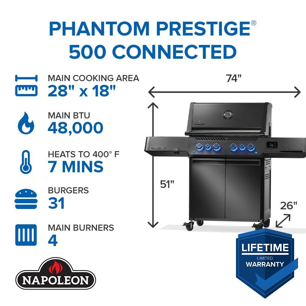 Napoleon P500VXRSIBPK-PHM Phantom Prestige 500 Connected Propane Gas Grill w/ Infrared Side & Rear Burner - Black - Grill Summary - Detail