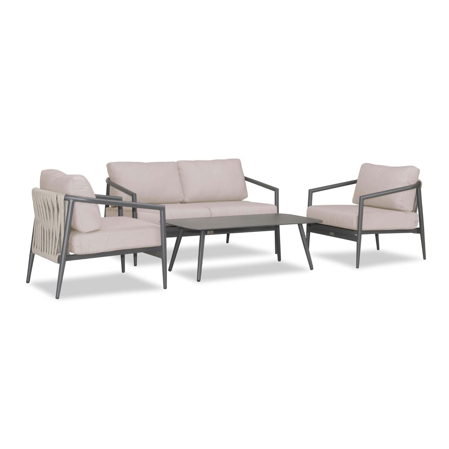 Lakeview Midnight Cove 4 Pc Aluminum Loveseat Seating Set in Slate/Pebble Gray/Cast Silver - Angled - White Background thumbnail