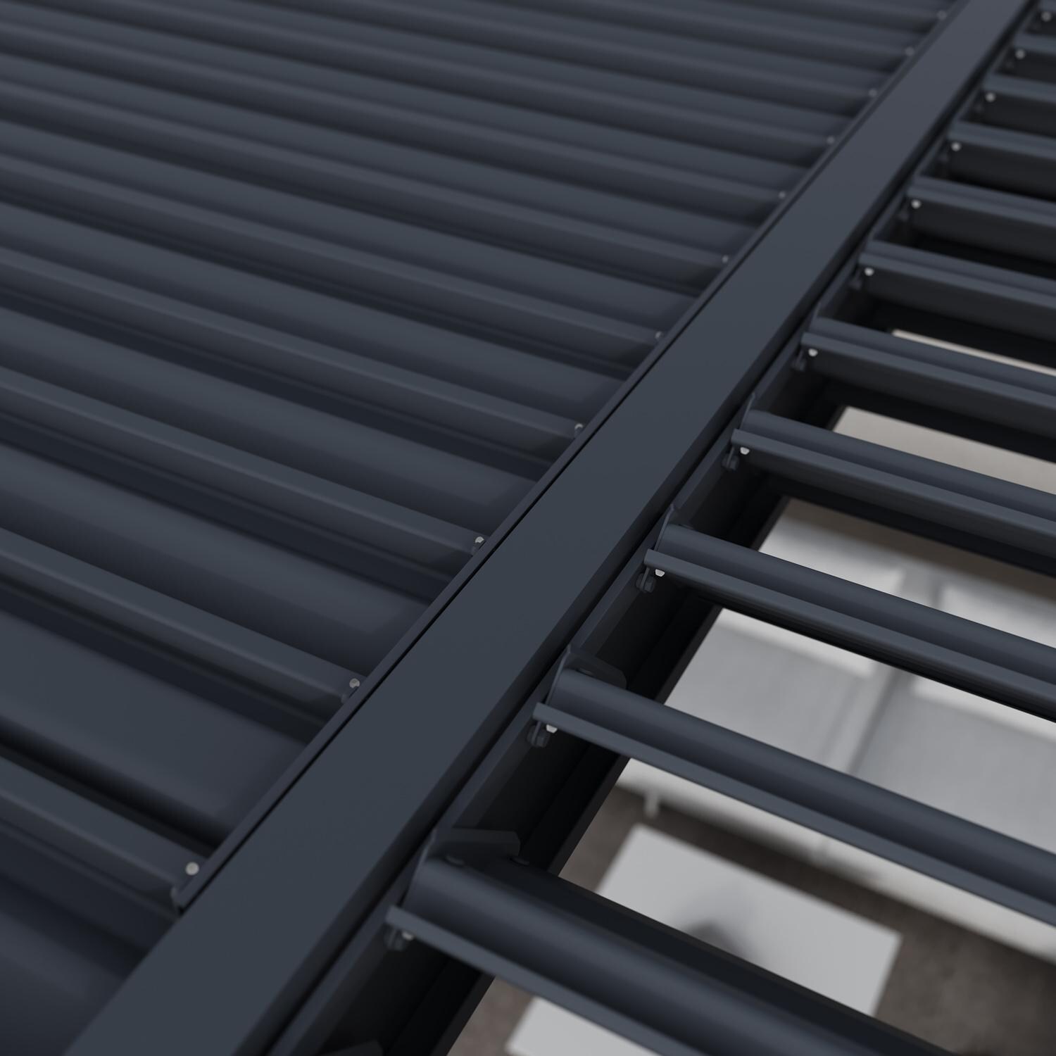 Paragon Outdoor PRGRT-1214GY Grand Tuscan 12' x 14' Slate Gray Aluminum Louvered Pergola - Louvers - Detail thumbnail