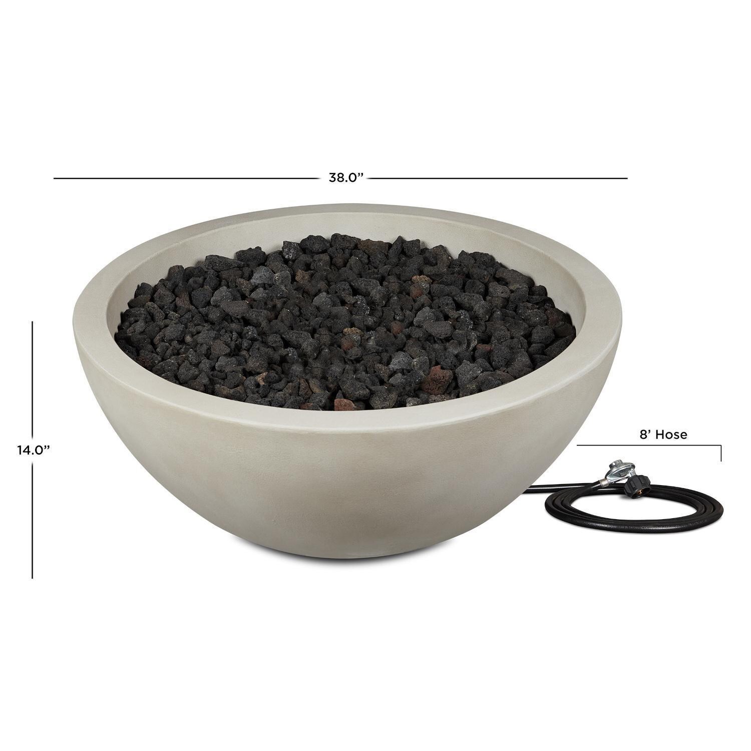 Dustyview 38 Inch Round Glass Fiber Reinforced Concrete Propane Fire Bowl in Fog by BBQGuys Signature - Dimensions - Diagram thumbnail