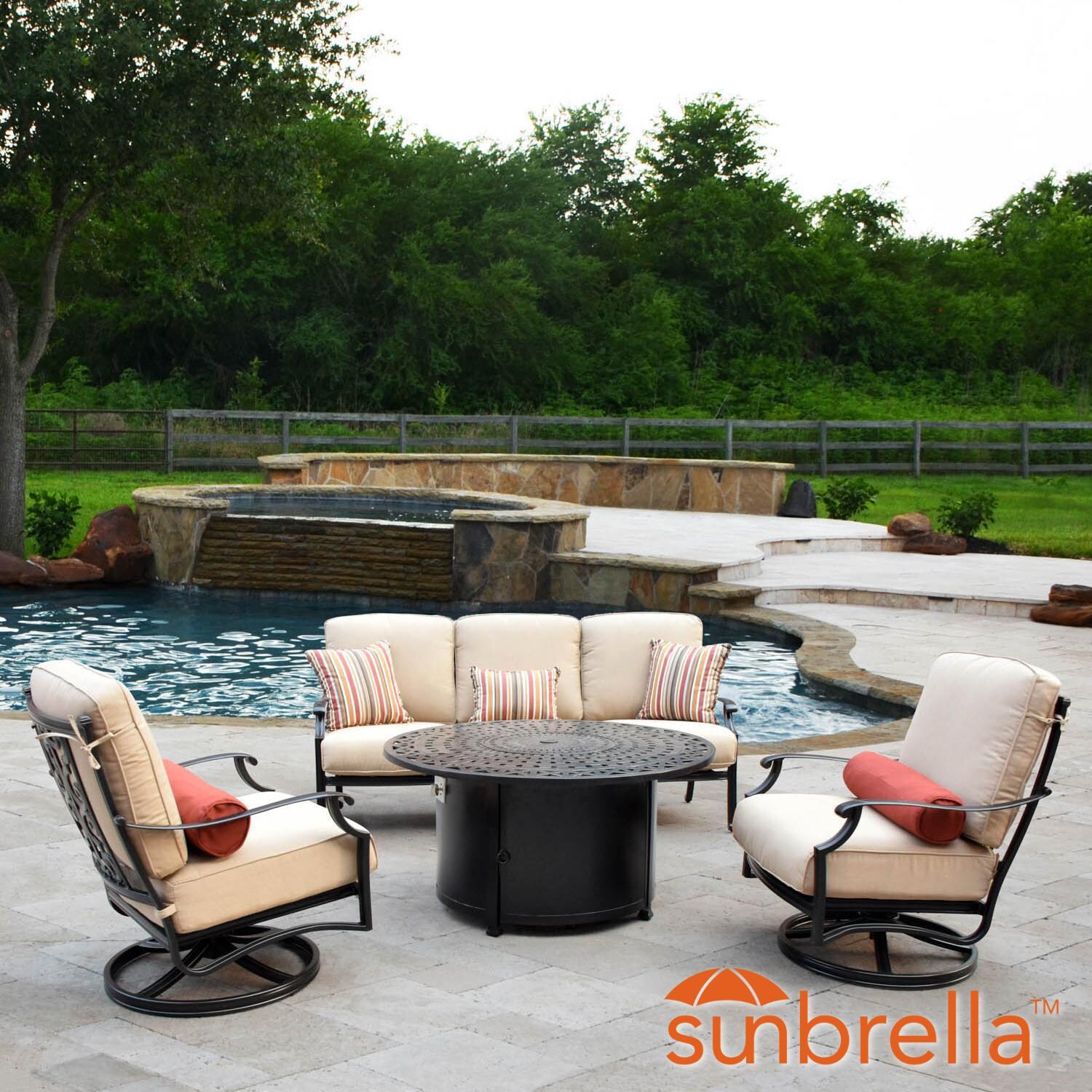 Bocage 4 Piece Cast Aluminum Fire Pit Outdoor Conversation Set W/ 48