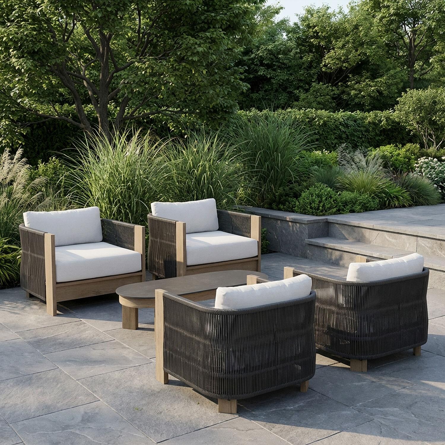 Heritage 5 Pc Aluminum/Wicker Seating Set in Beechwood by Lakeview Outdoor Designs thumbnail