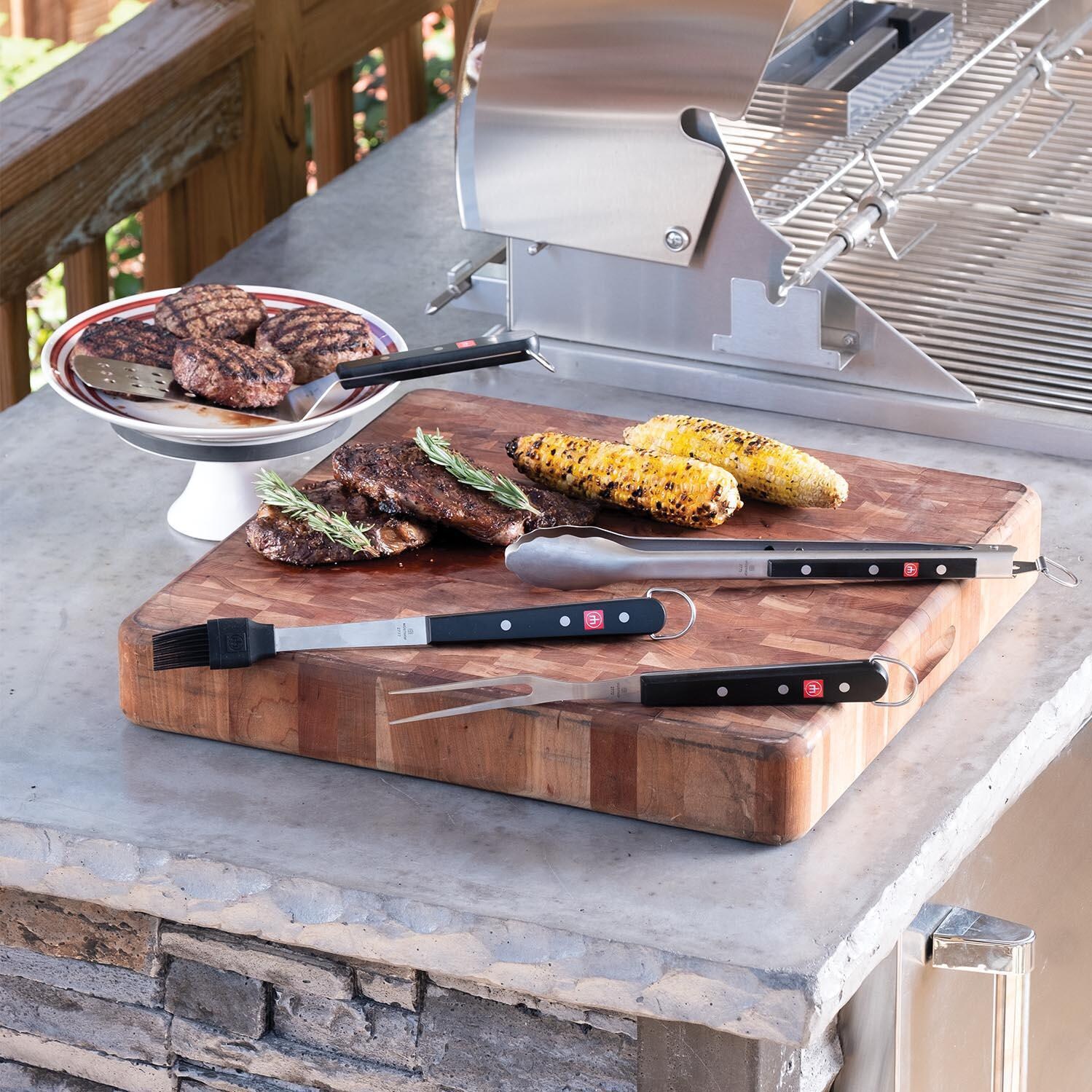 Wusthof 2804 Outdoor 4-Piece Stainless Steel BBQ Tool Set - Lifestyle View thumbnail