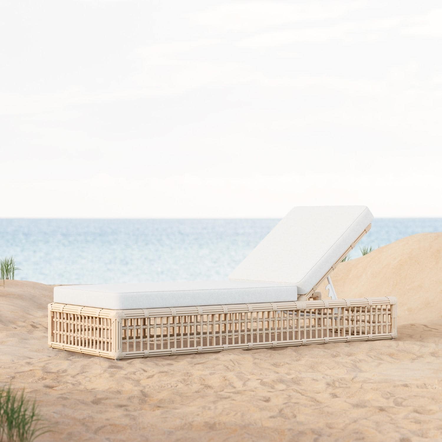 Azzurro Living Paloma Wicker Chaise Lounge in Almond/Cloud by - PAL-W05L1-CU