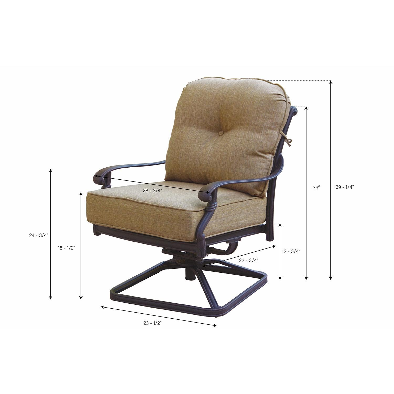 Darlee DL2056-3-2 Santa Monica 2 Piece Cast Aluminum Patio Swivel Rocker Club Chair Set W/ Sesame Cushions - Dimensional thumbnail