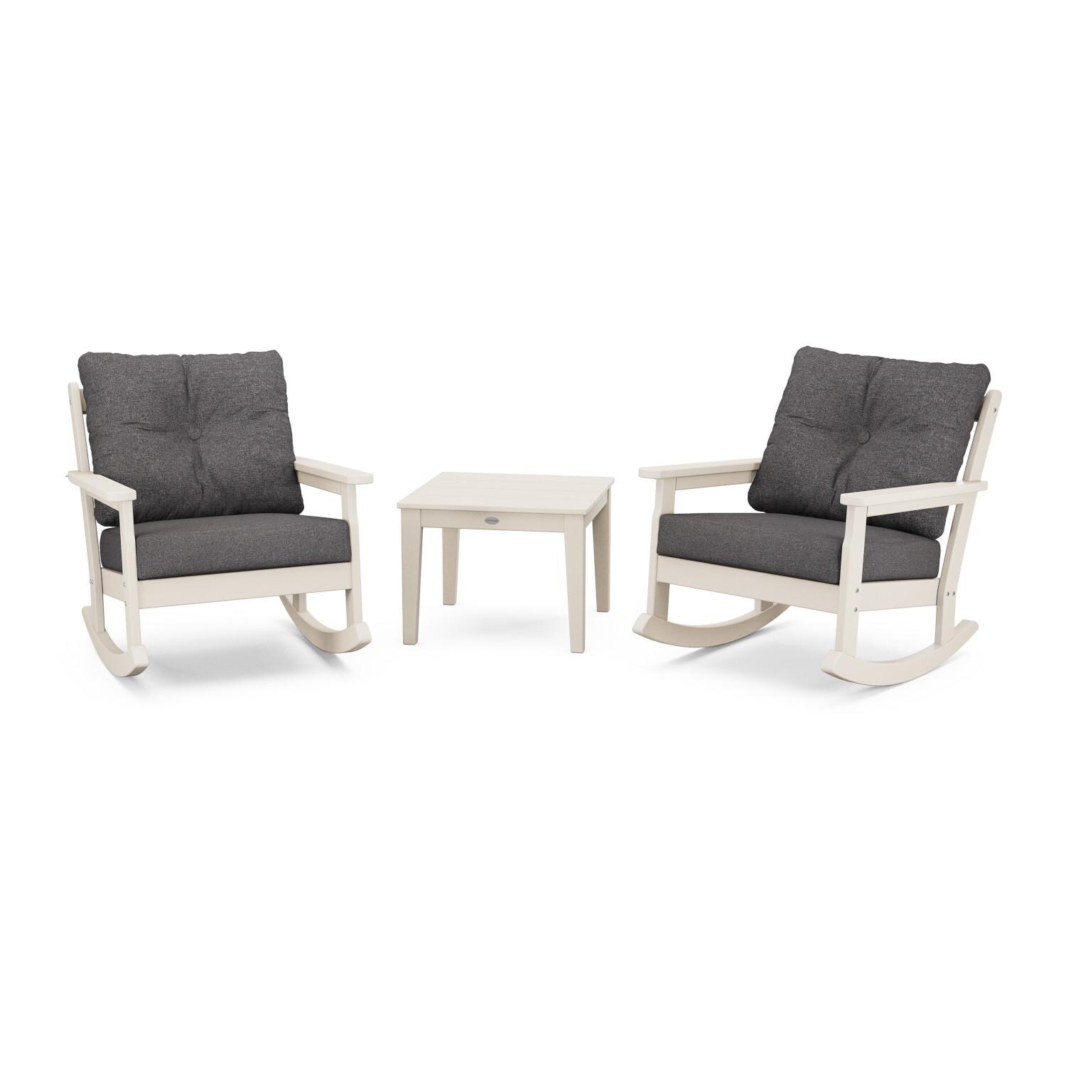 POLYWOOD Vineyard 3-Piece Deep Seating Rocker Set - Sand / Ash Charcoal ...