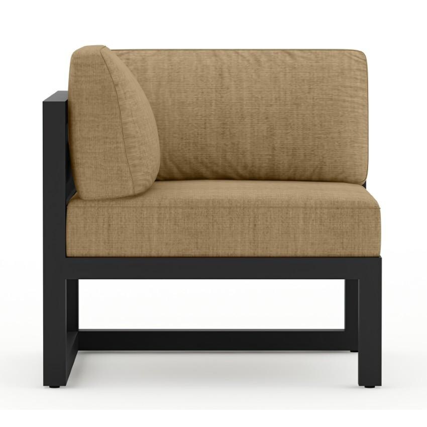 Lakeview Misty Cove 6 Pc Aluminum Sectional Set in Black w/Club Chair & Heather Beige Cushions by Lakeview Outdoor Designs - Left Section with Pillow - White Background thumbnail