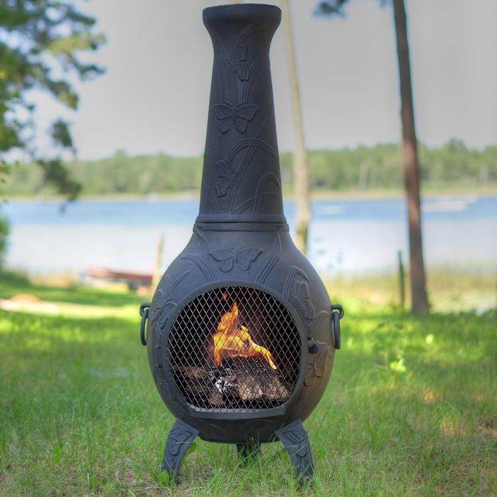The Blue Rooster Butterfly Style Cast Aluminum Chiminea With Natural Gas Conversion Kit - Charcoal thumbnail
