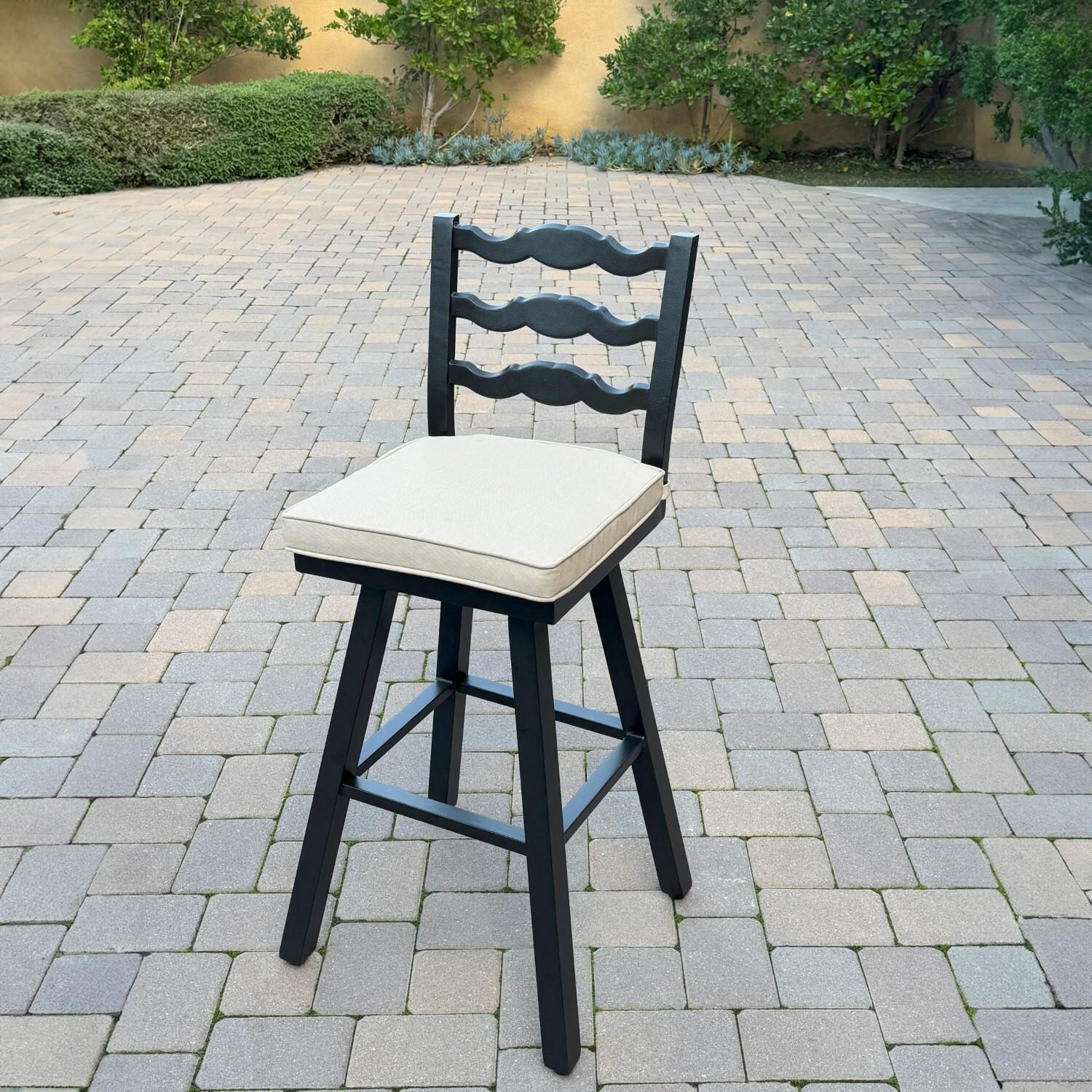 Aspen 5 Pc Aluminum Swivel Bar Height Bar Set in Beige/Dark Brown by Darlee - Chair Angled - Lifestyle thumbnail