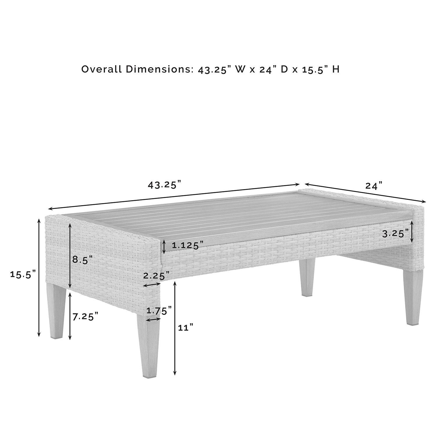 Ultimate Patio UP-92430BR-CR 5Pc Wicker Outdoor Sofa Patio Furniture Set in Creme - Coffee Table Dimensions - Diagram thumbnail