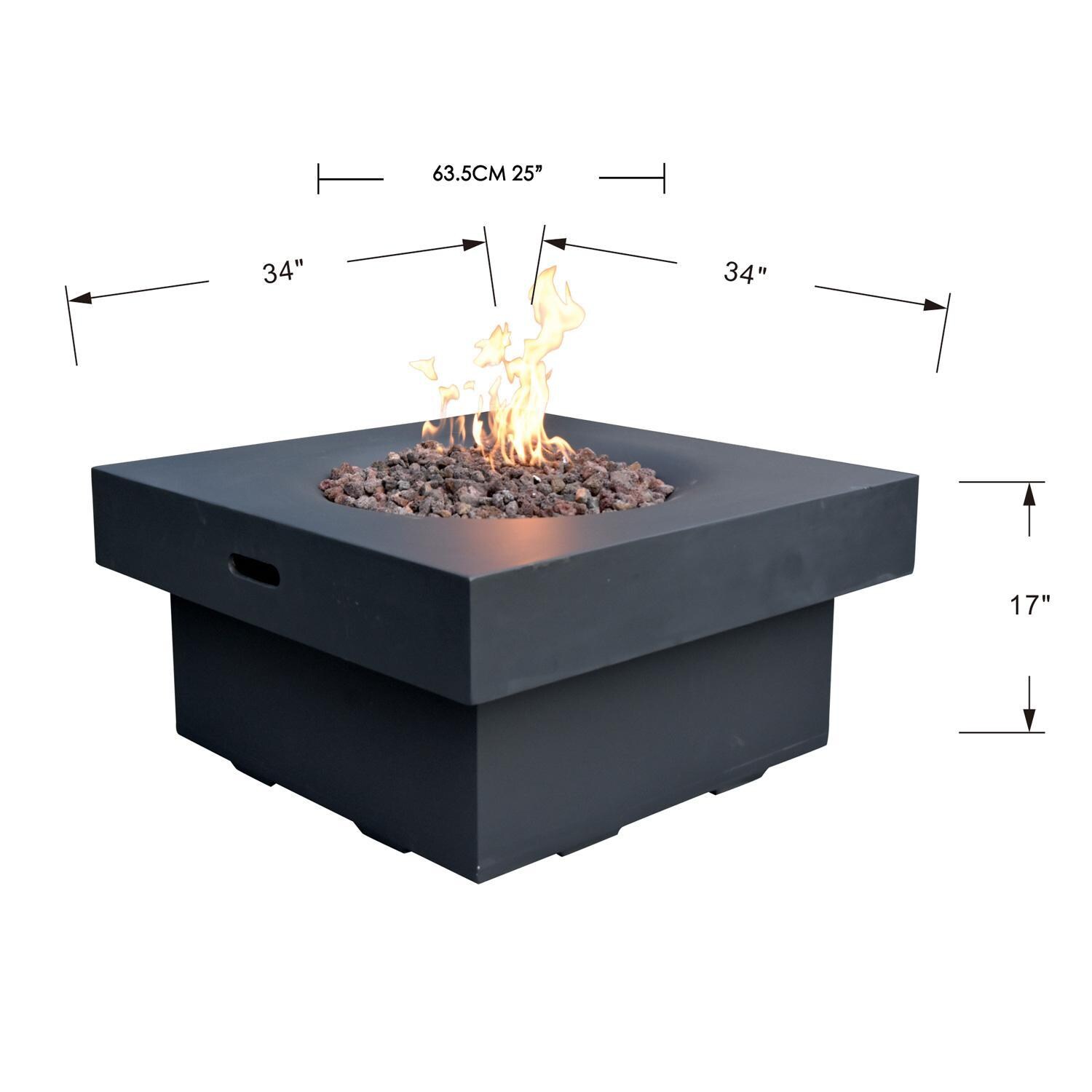 Lakeview Outdoor Designs SCOFG141BK-LP Resort Bay 34-Inch Square Propane Fire Pit Table - Black - Dimensions - Dimensional thumbnail