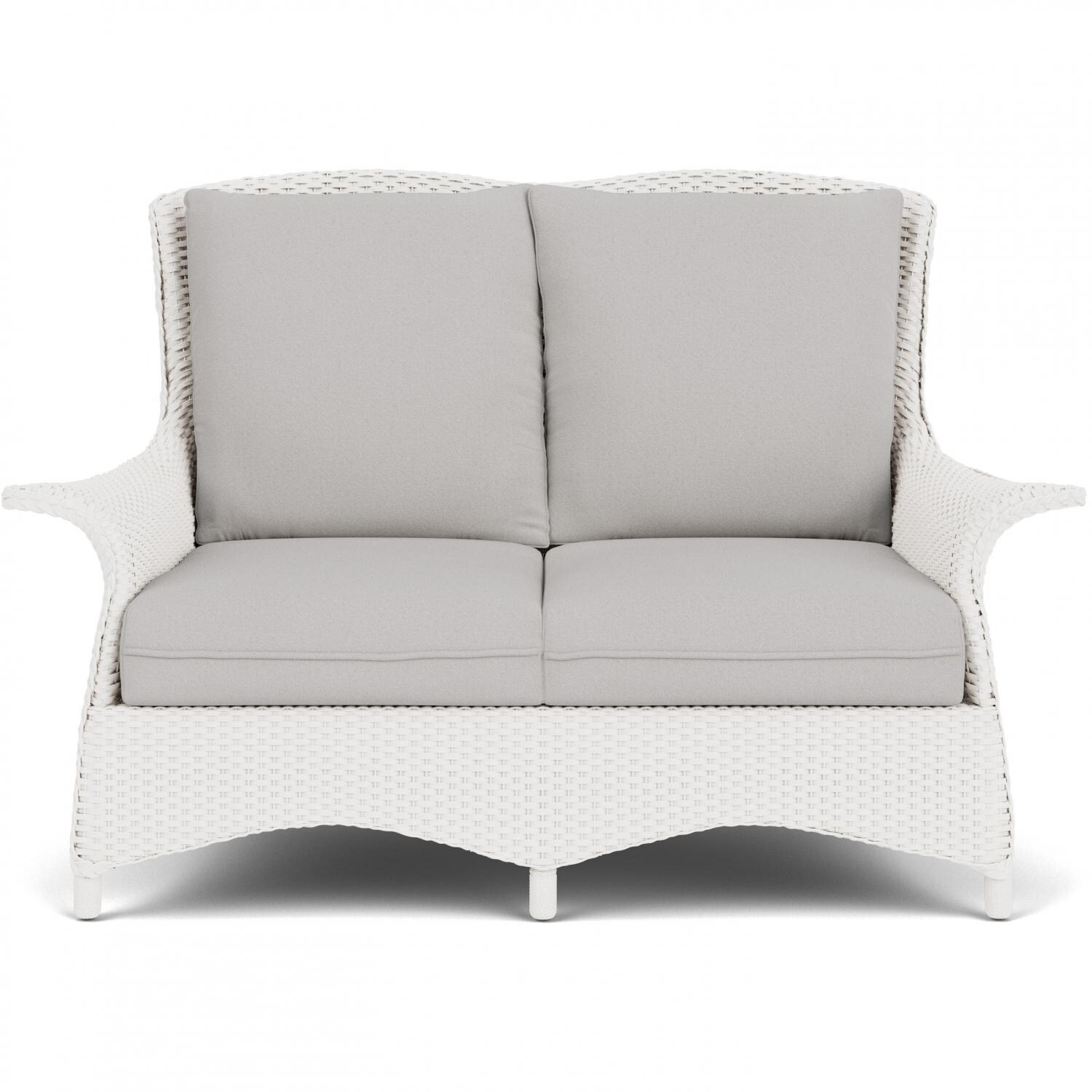 Mandalay 2 Person Wicker Loveseat in White/Tundra Dove By Lloyd Flanders
