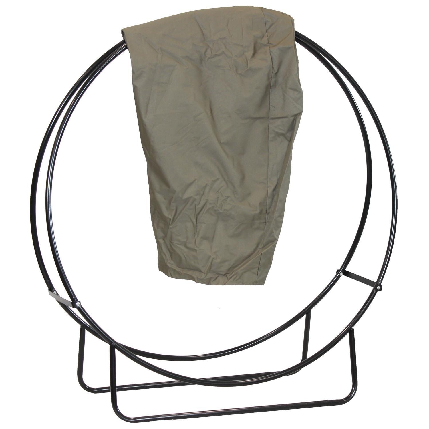 Ultimate Patio Black Steel Outdoor Firewood Log Hoop with Khaki Cover - 48-Inch