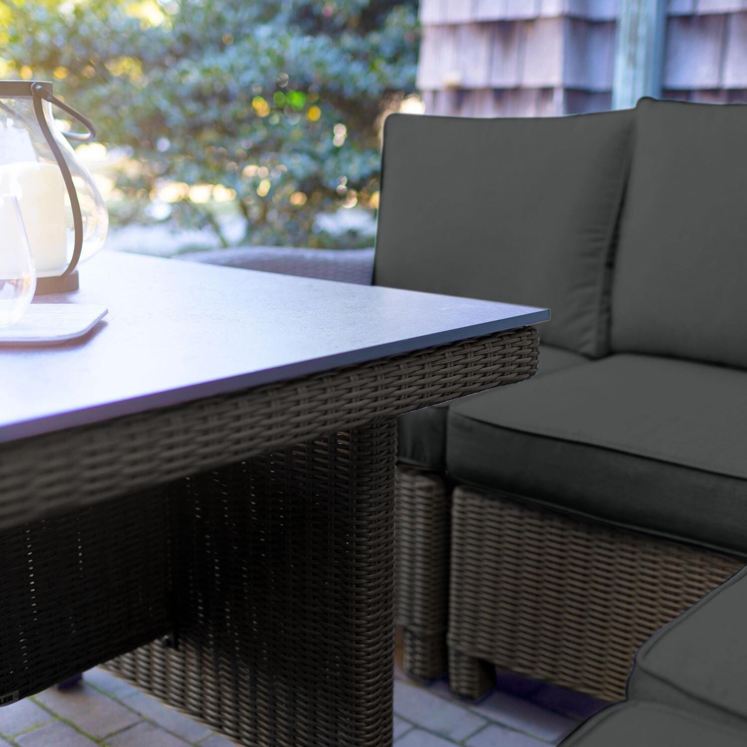 Palma 7 Pc Wicker Sectional Set in Rattan / Canvas Coal - Table Corner - Lifestyle thumbnail