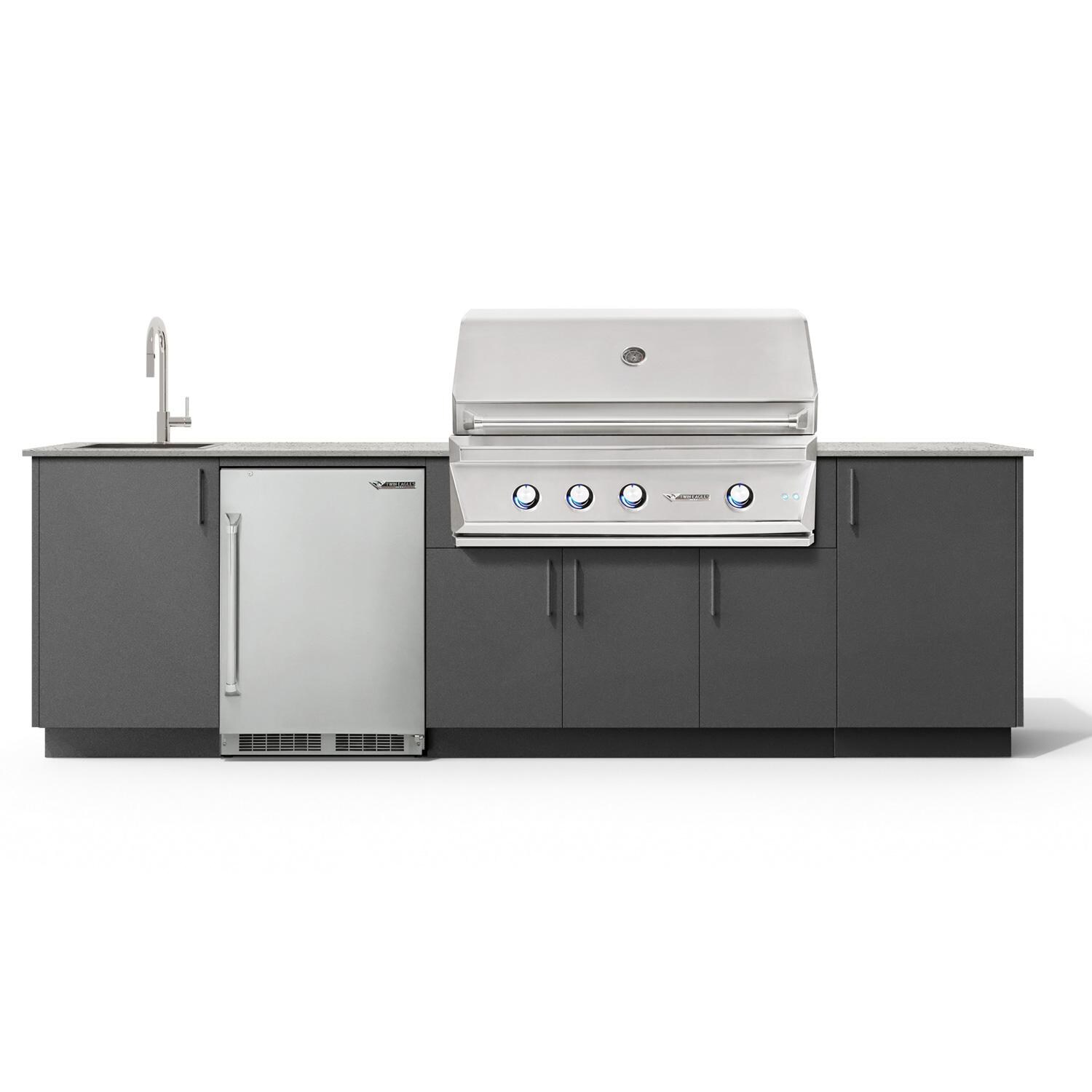 Urban Bonfire Dew 42 Outdoor Kitchen w/ Twin Eagles Propane Grill, Sink, Refrigerator, Keon Dekton Countertop & Anthracite Finish - B-Dew-42-TwinEagles-Keon-Anthracite