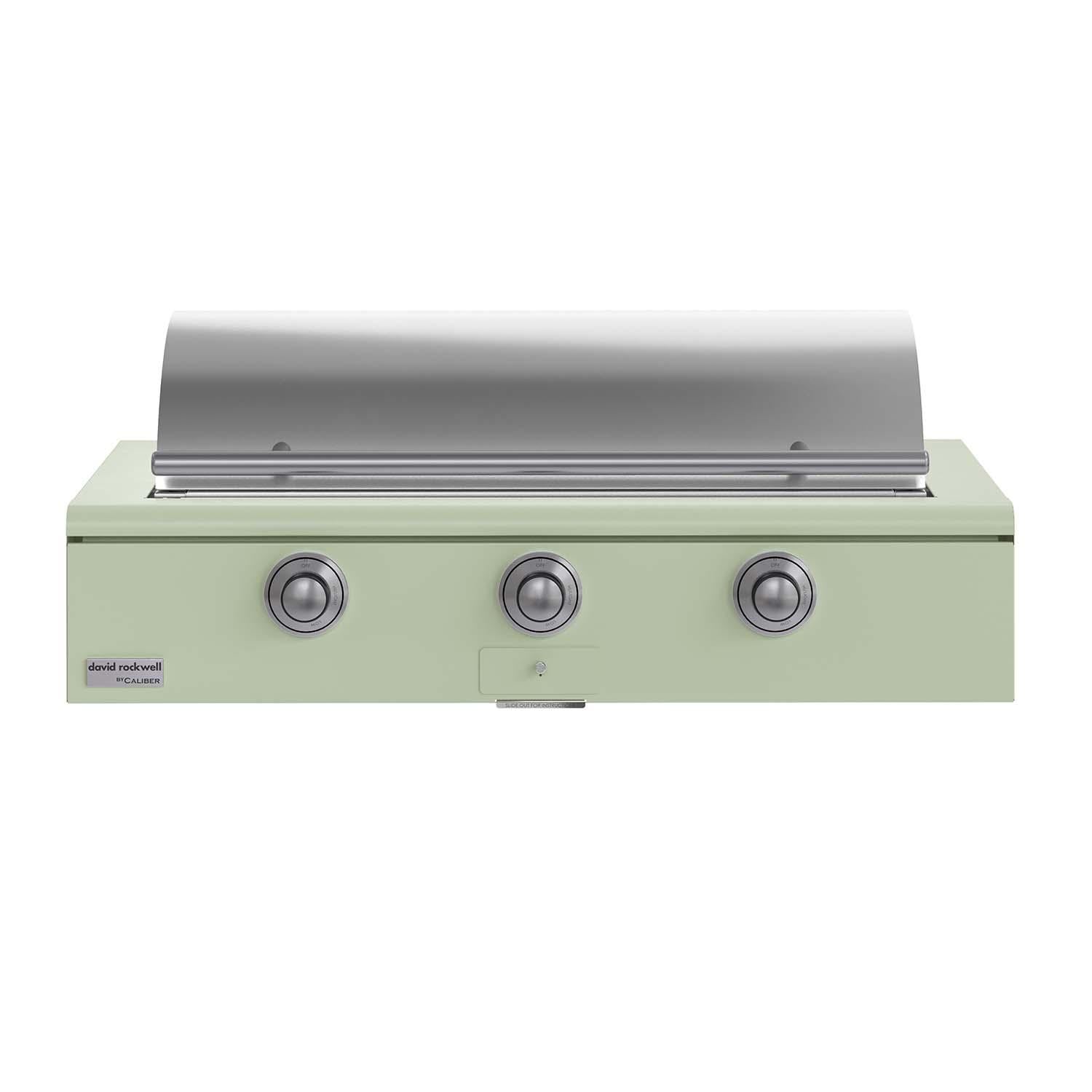 Caliber CRG-48BN00-A-129-H04 48-in Natural Gas Built-In Rockwell Grill - Sage w/ Stainless Steel Hardware - Lid Closed - White Background thumbnail