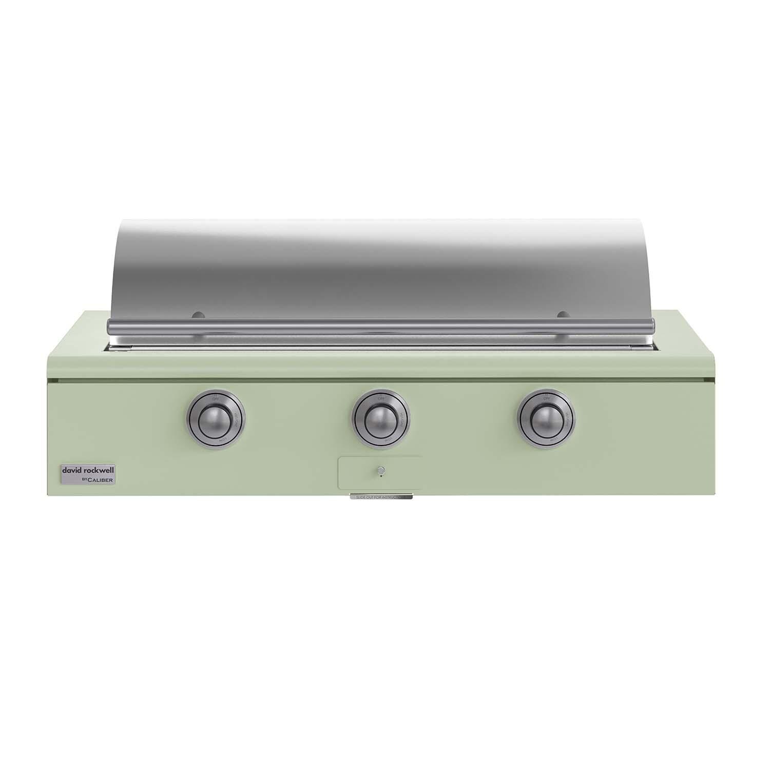 Caliber CRG-48BN00-A-129-H04 48-in Natural Gas Built-In Rockwell Grill - Sage w/ Stainless Steel Hardware - Lid Closed - White Background thumbnail