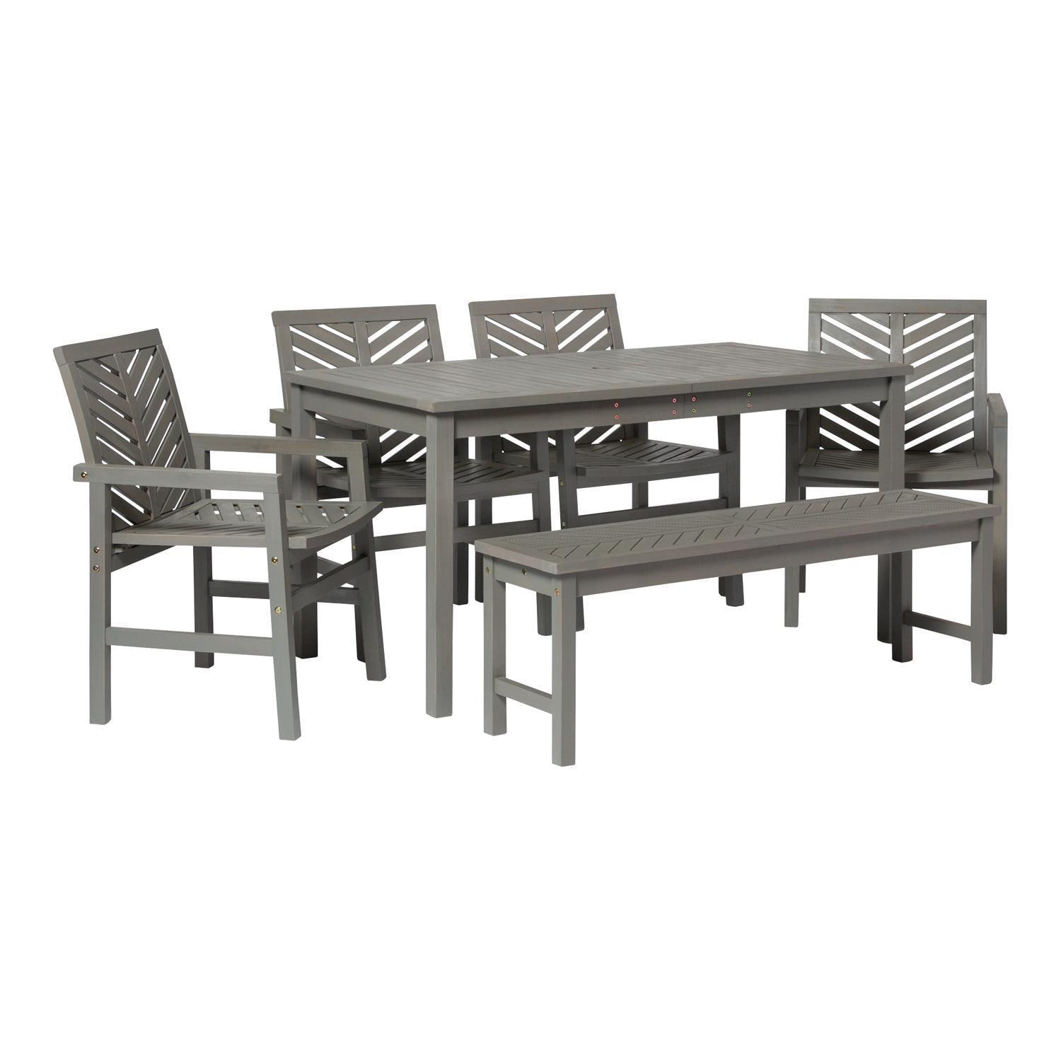 Ultimate Patio Wishlake 6 Piece Acacia Patio Dining Set W/ 60 X 32 Inch Rectangular Table - Gray Wash - Angled View thumbnail