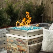 Lakeview Outdoor Designs Lavelle 24-Inch Square Low-Rise Natural Gas Column Fire Bowl - Stainless Steel image