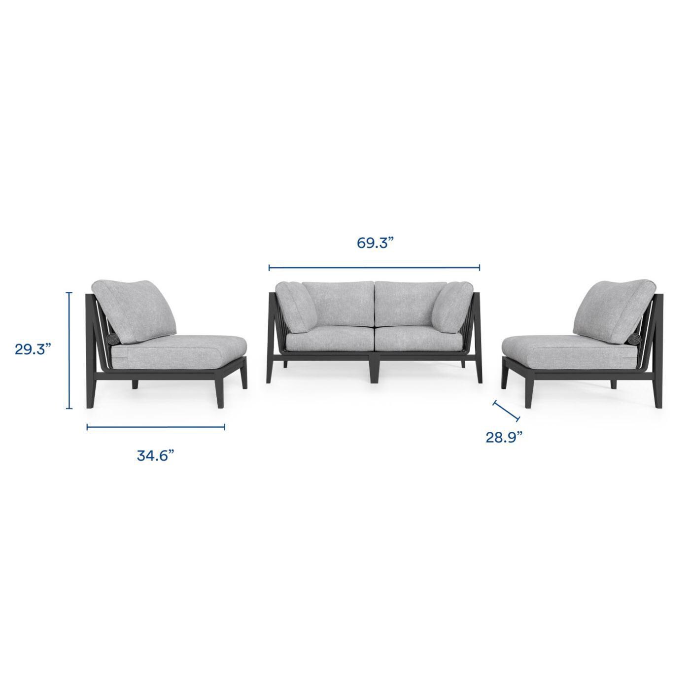 Outer PS-OUT-00232 Charcoal Aluminum Outdoor Loveseat w/ Armless Chairs - 4 Seat - Dimensions thumbnail