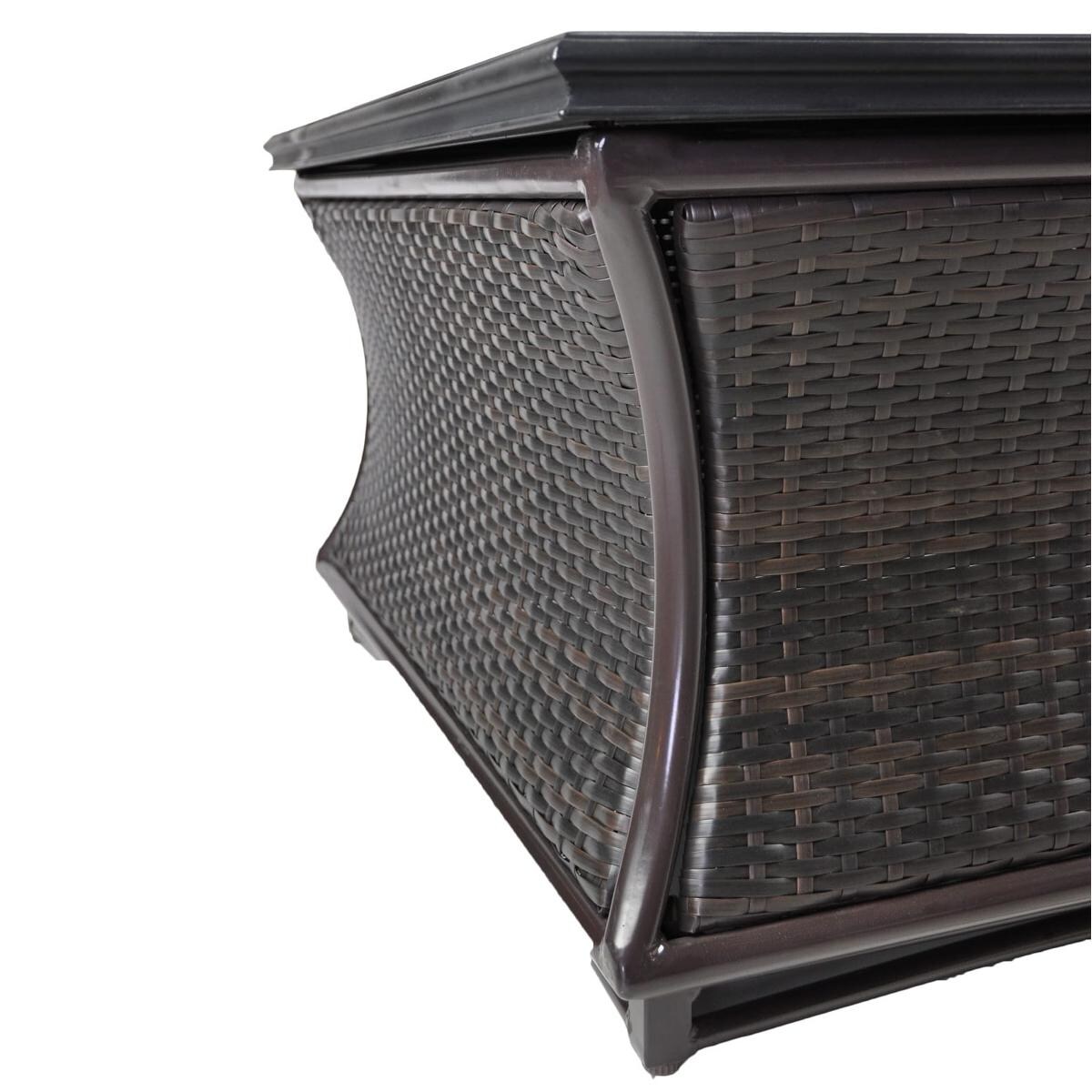 Tretco 44-Inch Spring Hill Square Wicker Fire Pit Table - Dark Brown W/ Tile Top - Corner Base thumbnail