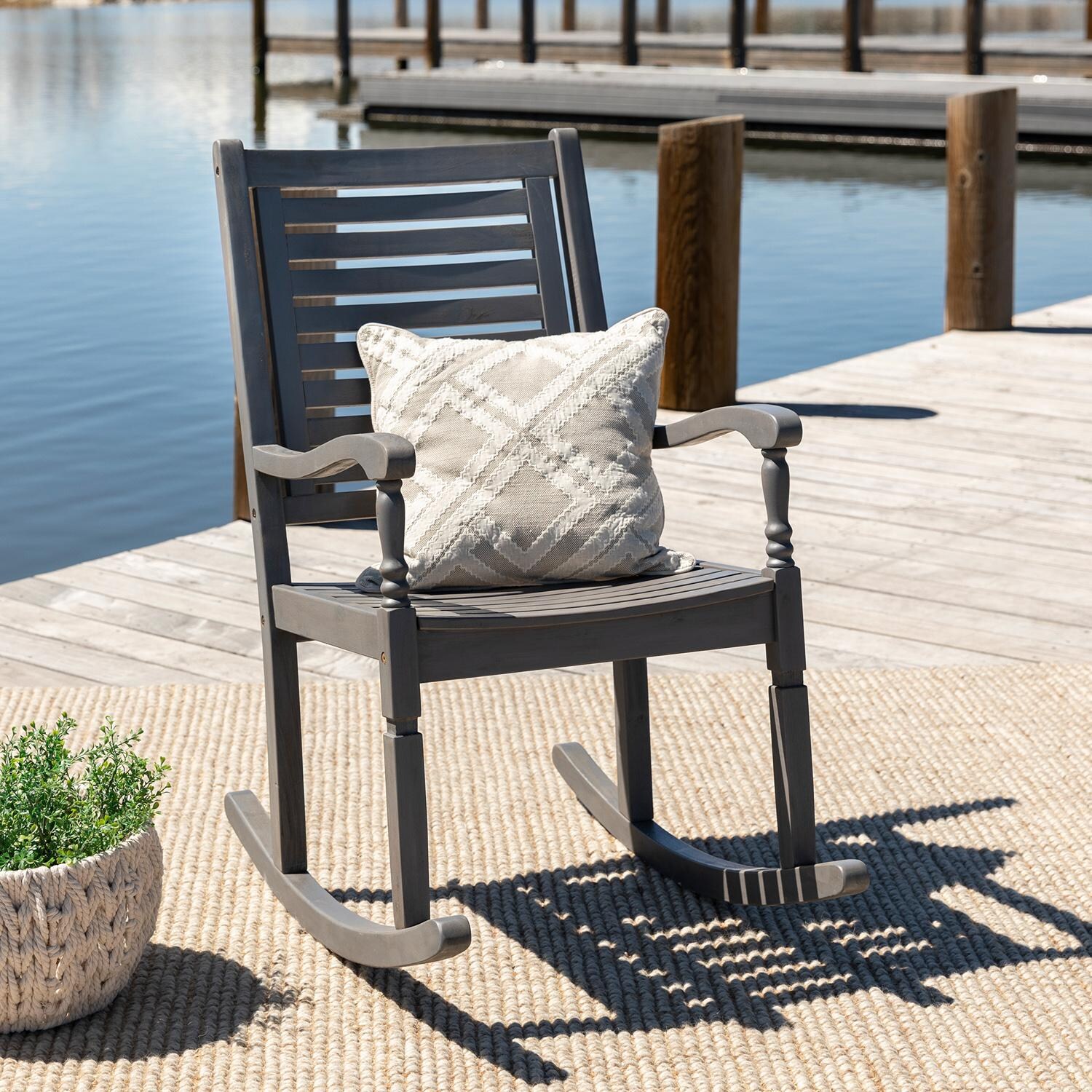 Walker Edison Midland Acacia Patio Rocking Chair - Grey Wash image