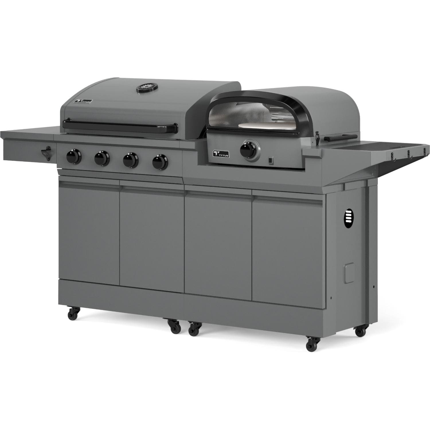 TYTUS TDT-BUN-053 Modular Duo w/ 4-Burner Gas Grill & Gas Pizza Oven - Angled Left - White Background thumbnail