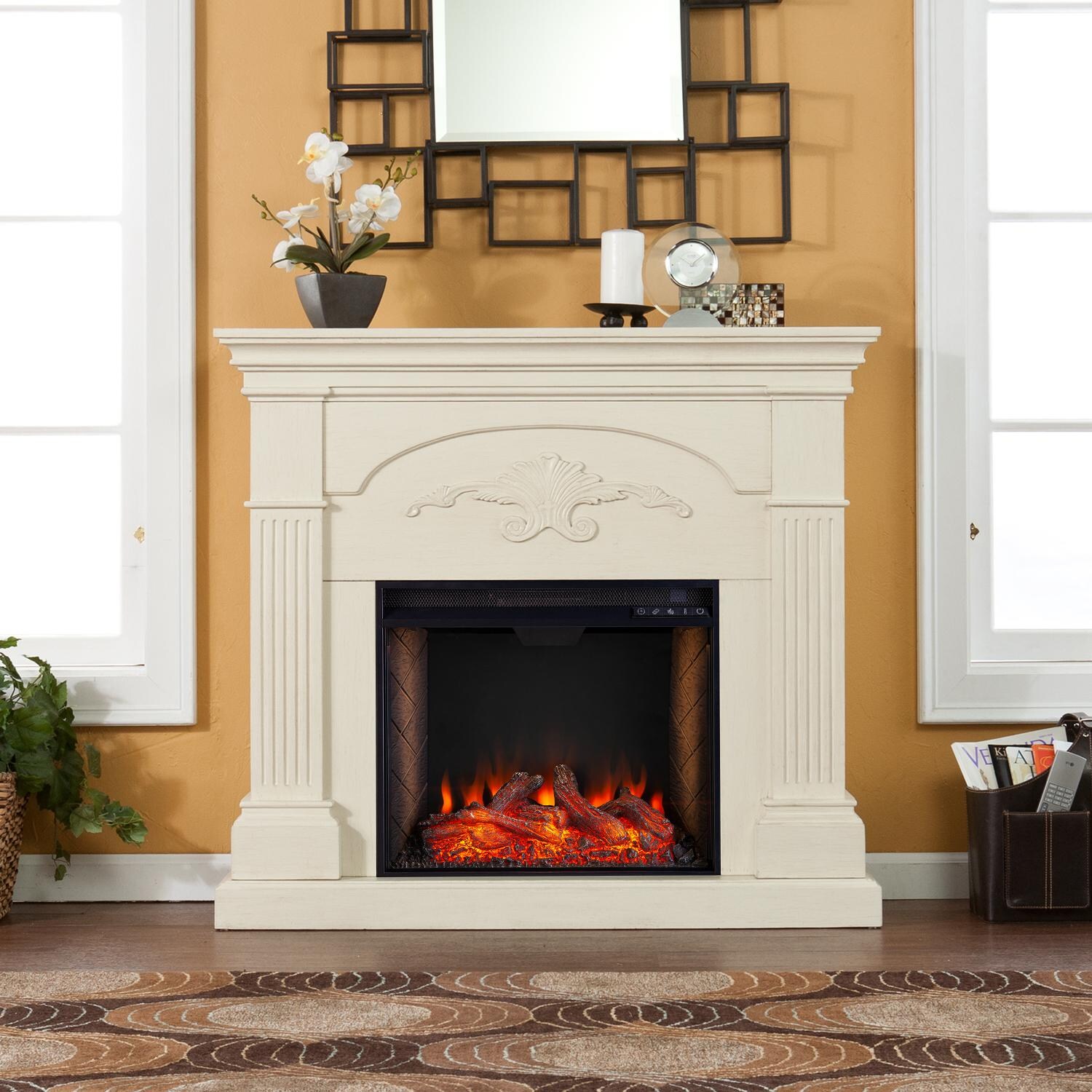 Southern Enterprises Sicilian Alexa-Enabled Smart Electric Fireplace- Ivory - FS9275