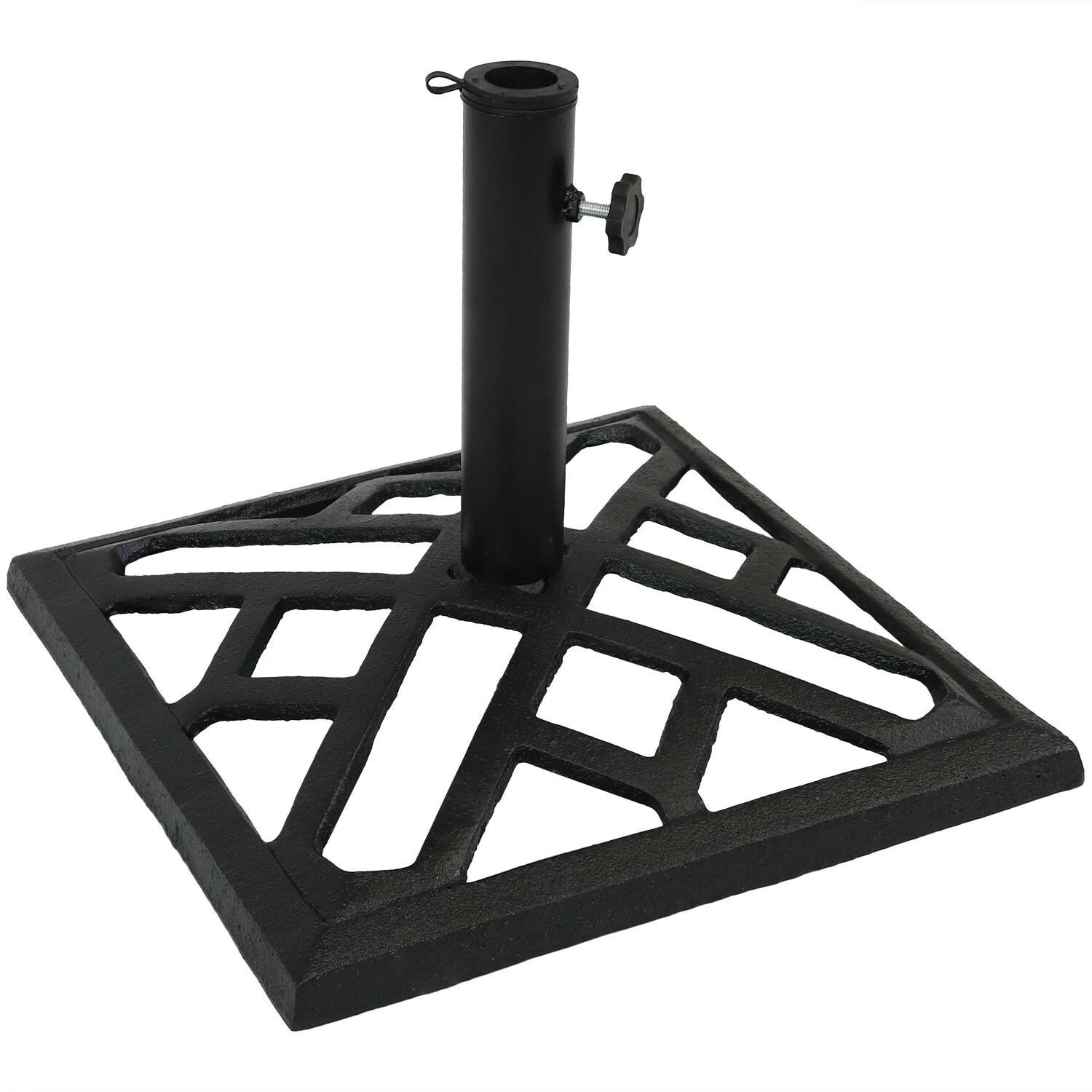 Ultimate Patio 18 Lb Modern Geometric Pattern Cast Iron Umbrella Base - Black thumbnail